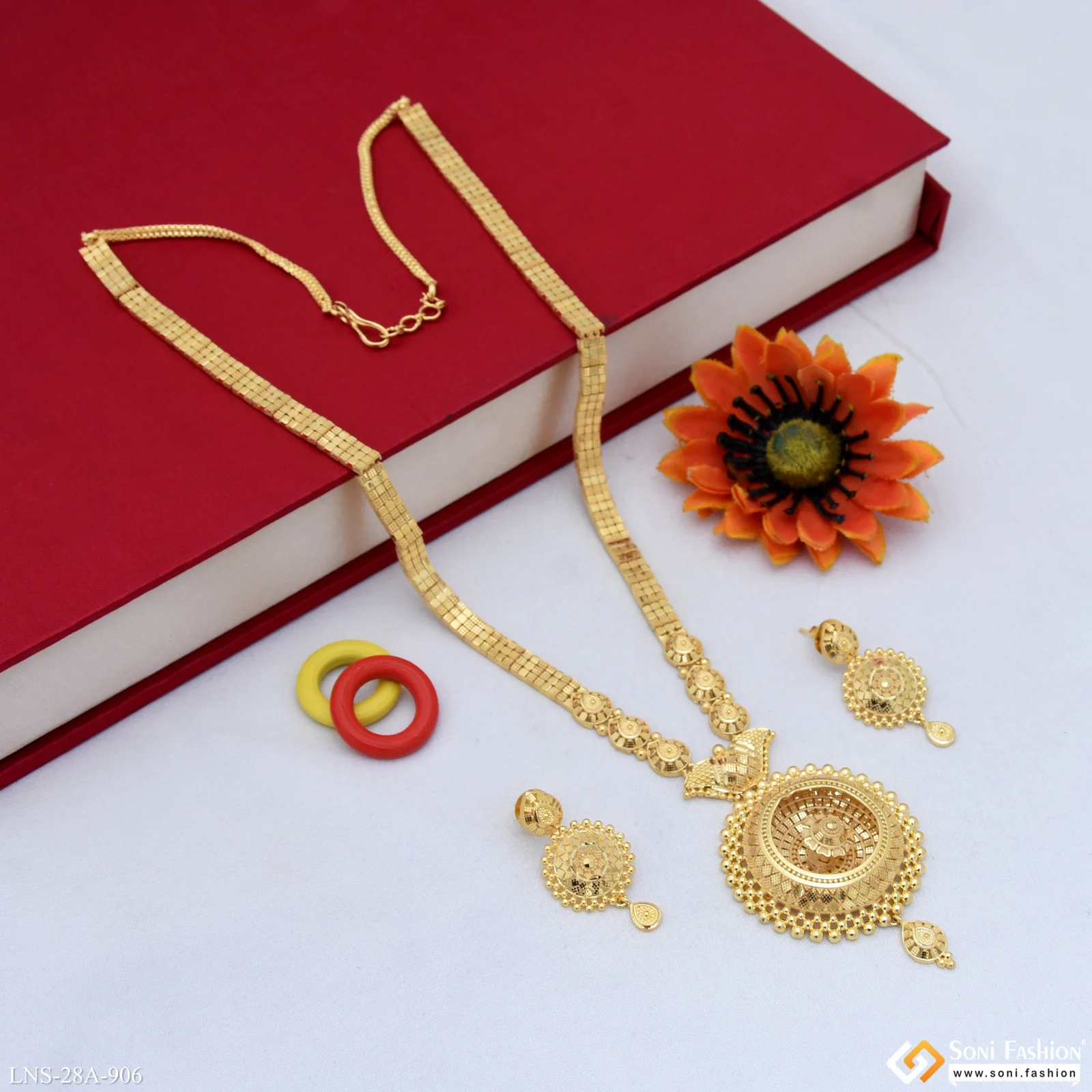 1 Gram Gold Plated Sparkling Design Rani Haar Necklace Set for Women - Style A906 - Image 5