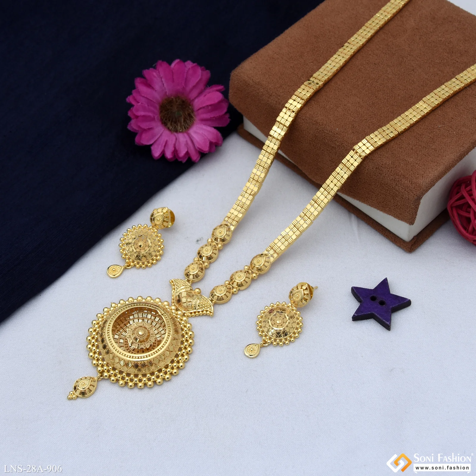 1 Gram Gold Plated Sparkling Design Rani Haar Necklace Set for Women - Style A906 - Image 6