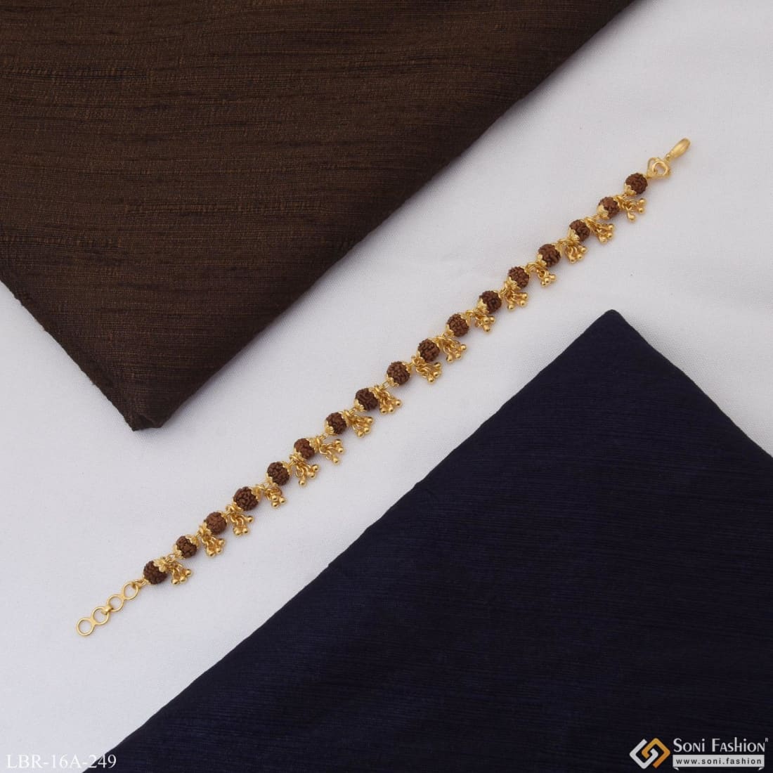 1 Gram Gold Plated Sparkling Design Rudraksha Bracelet for Ladies - Style A249 - Image 4