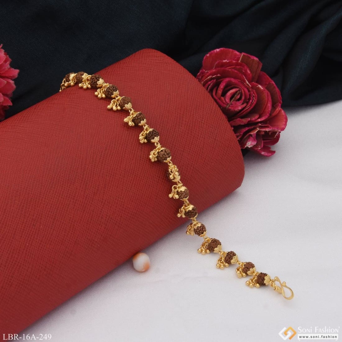 1 Gram Gold Plated Sparkling Design Rudraksha Bracelet for Ladies - Style A249 - Image 5