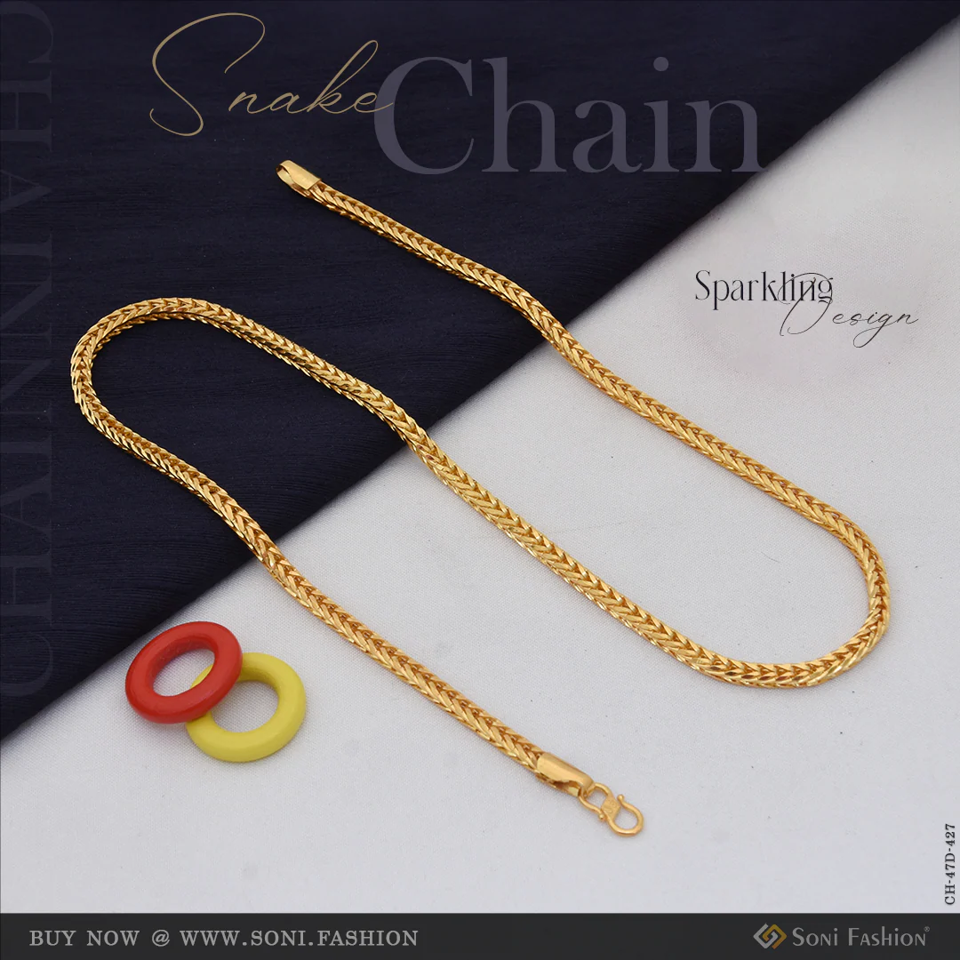 1 Gram Gold Plated Sparkling Design Snake Chain for Men - Style D427