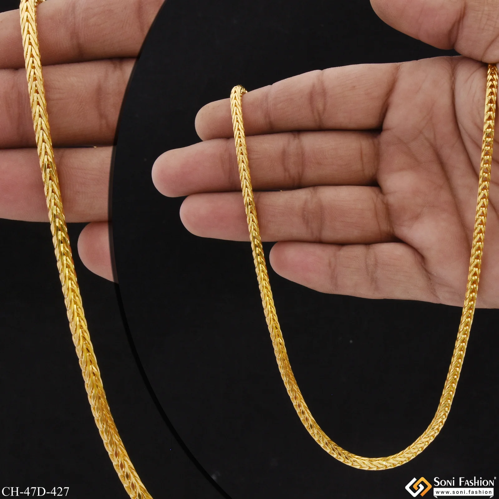 1 Gram Gold Plated Sparkling Design Snake Chain for Men - Style D427 - Image 3