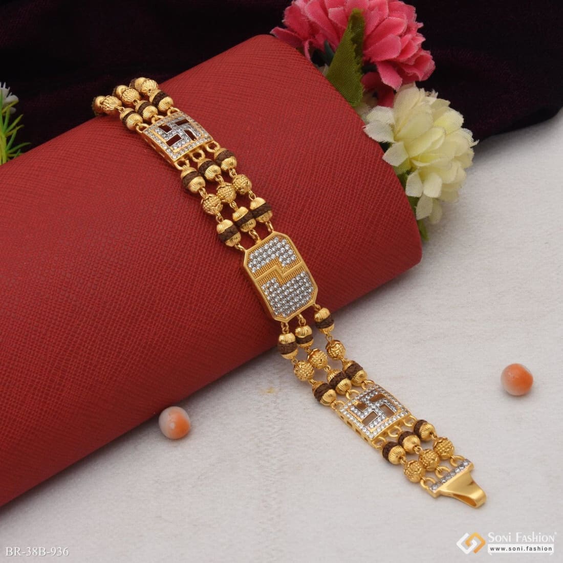 1 Gram Gold Plated Square with Diamond Funky Design Bracelet for Men - Style B936 - Image 3
