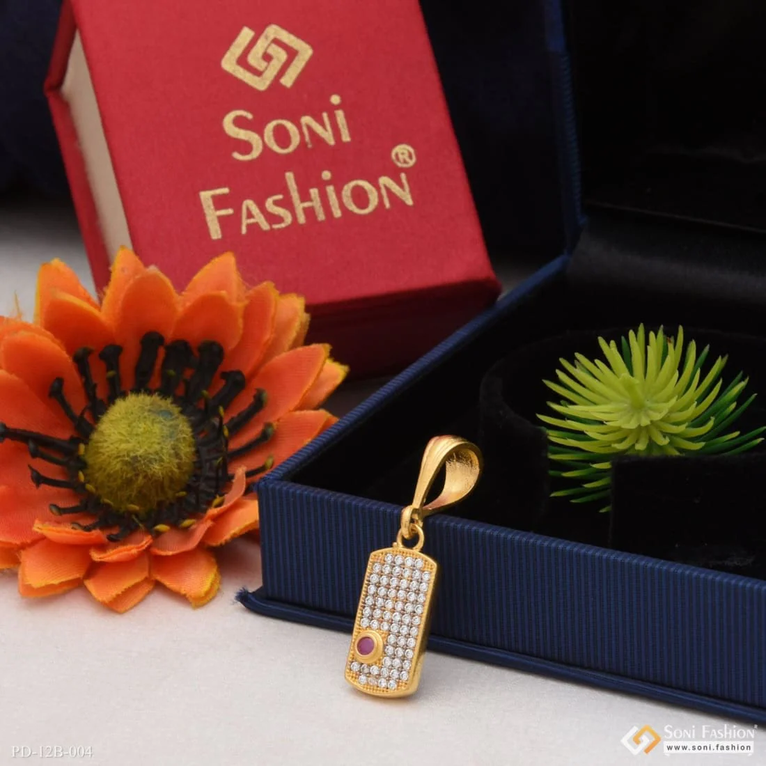 1 Gram Gold Plated Square with Diamond Funky Design Pendant for Men - Style B004 - Image 5