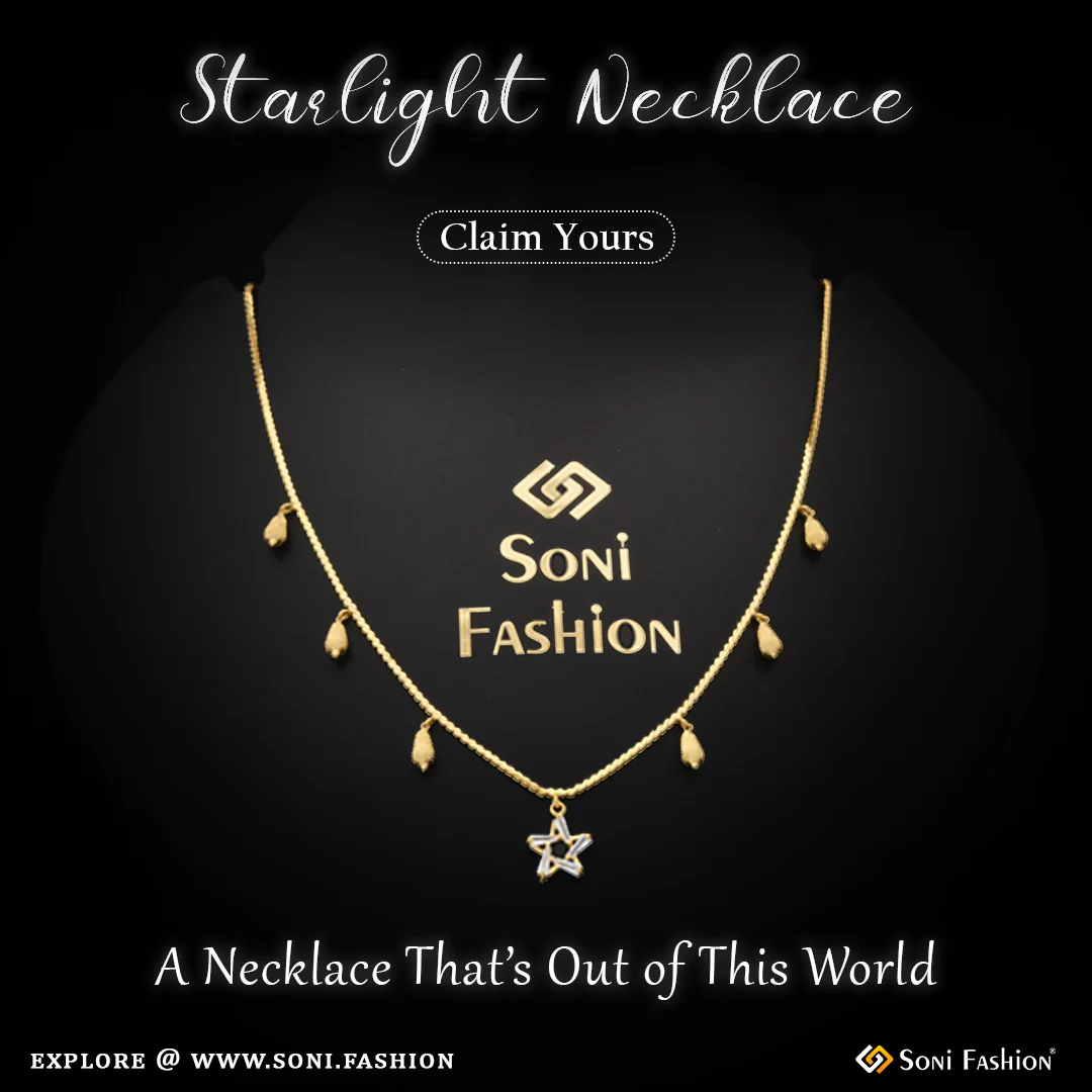 1 Gram Gold Plated Star with Diamond Unique Design Necklace for Ladies - Style A204