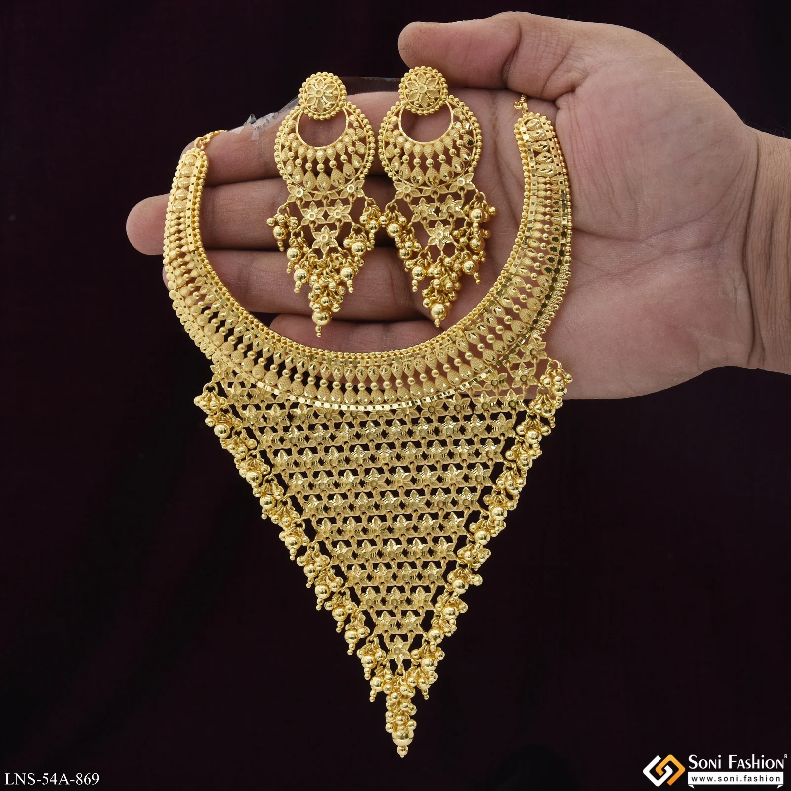 1 Gram Gold Plated Stunning Design Necklace Set for Women - Style A869 - Image 3