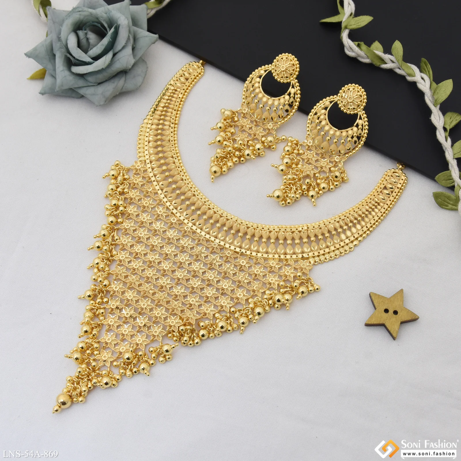 1 Gram Gold Plated Stunning Design Necklace Set for Women - Style A869 - Image 4