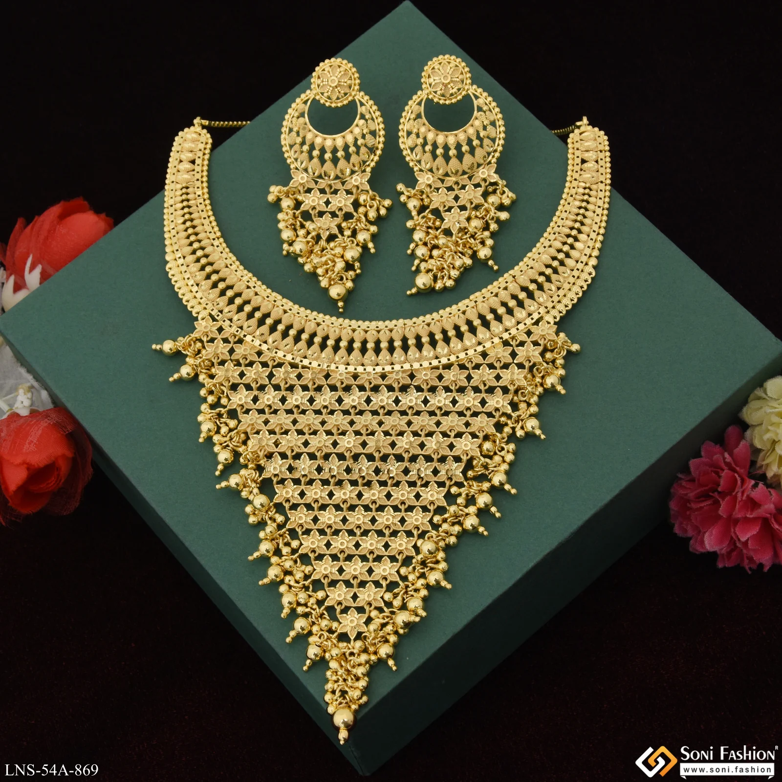 1 Gram Gold Plated Stunning Design Necklace Set for Women - Style A869 - Image 5