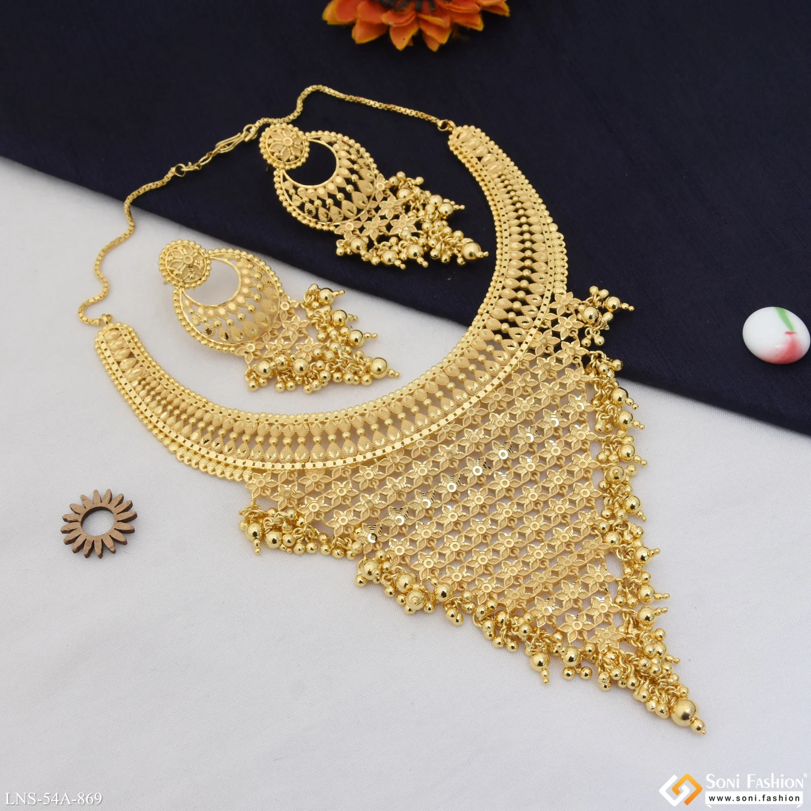 1 Gram Gold Plated Stunning Design Necklace Set for Women - Style A869 - Image 6