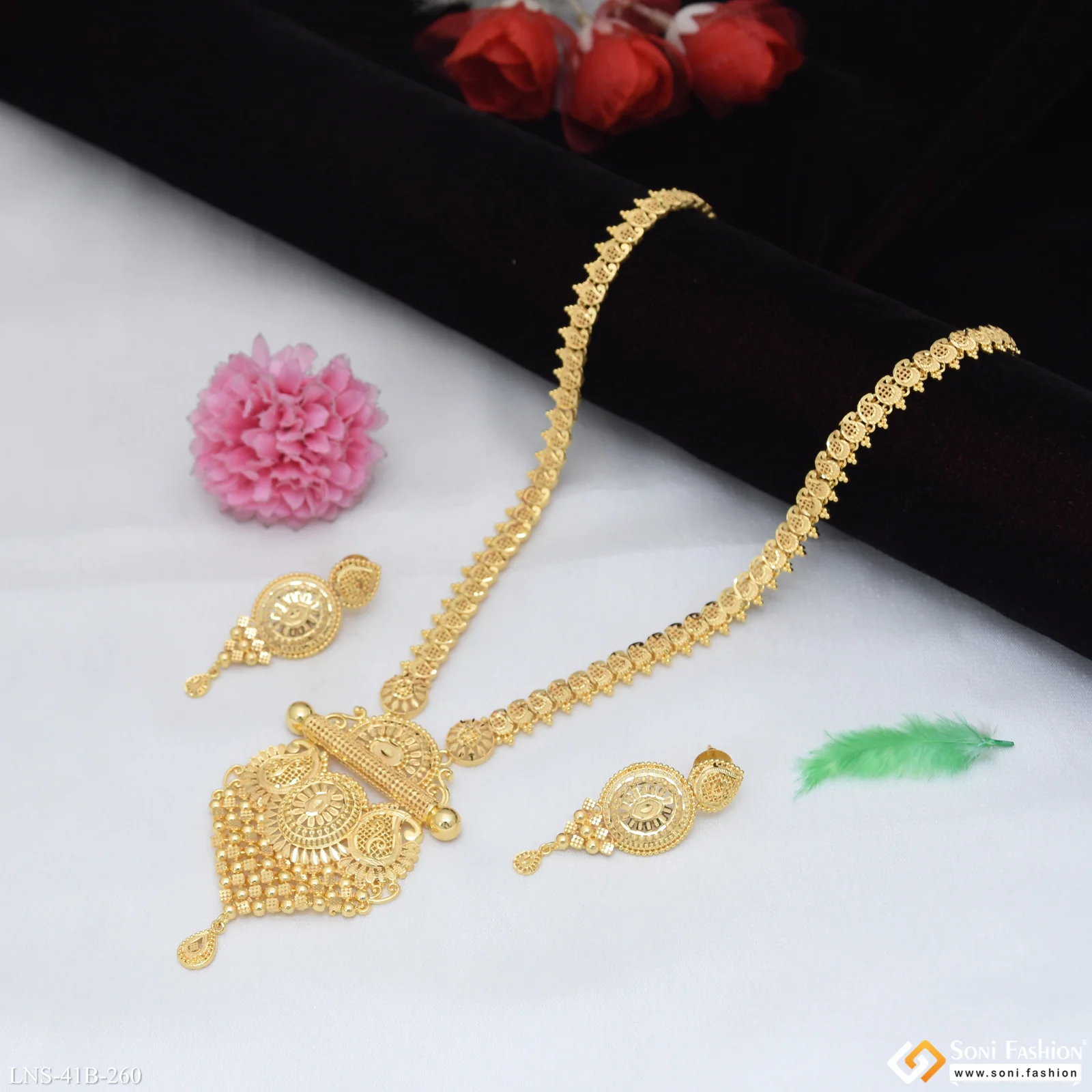 1 Gram Gold Plated Stunning Design Necklace Set for Women - Style B260 - Image 3