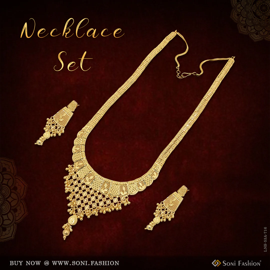 1 Gram Gold Plated Stunning Design Rani Haar Necklace Set for Women - Style A716