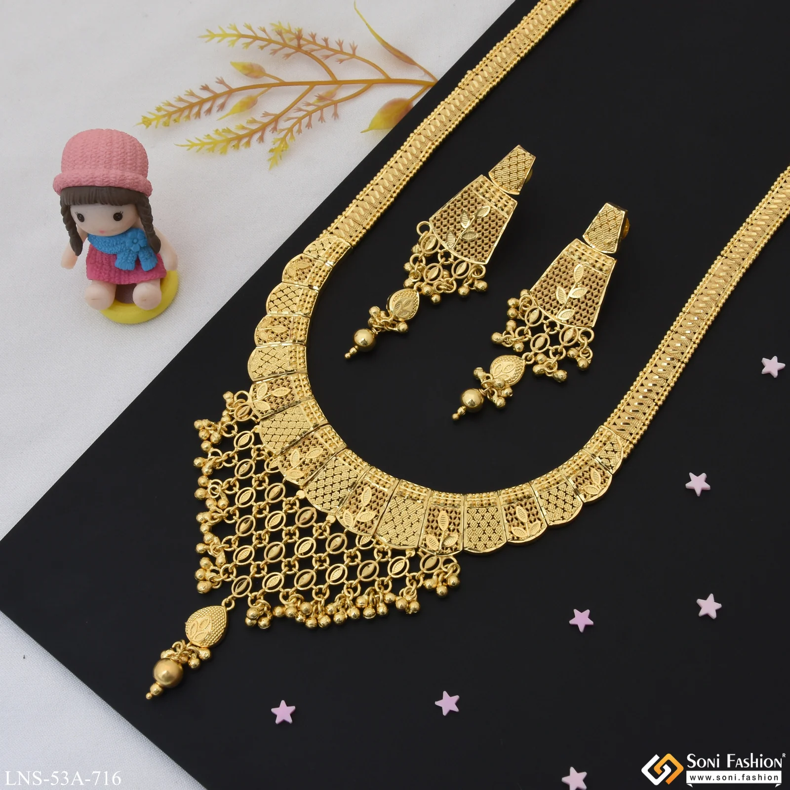 1 Gram Gold Plated Stunning Design Rani Haar Necklace Set for Women - Style A716 - Image 4