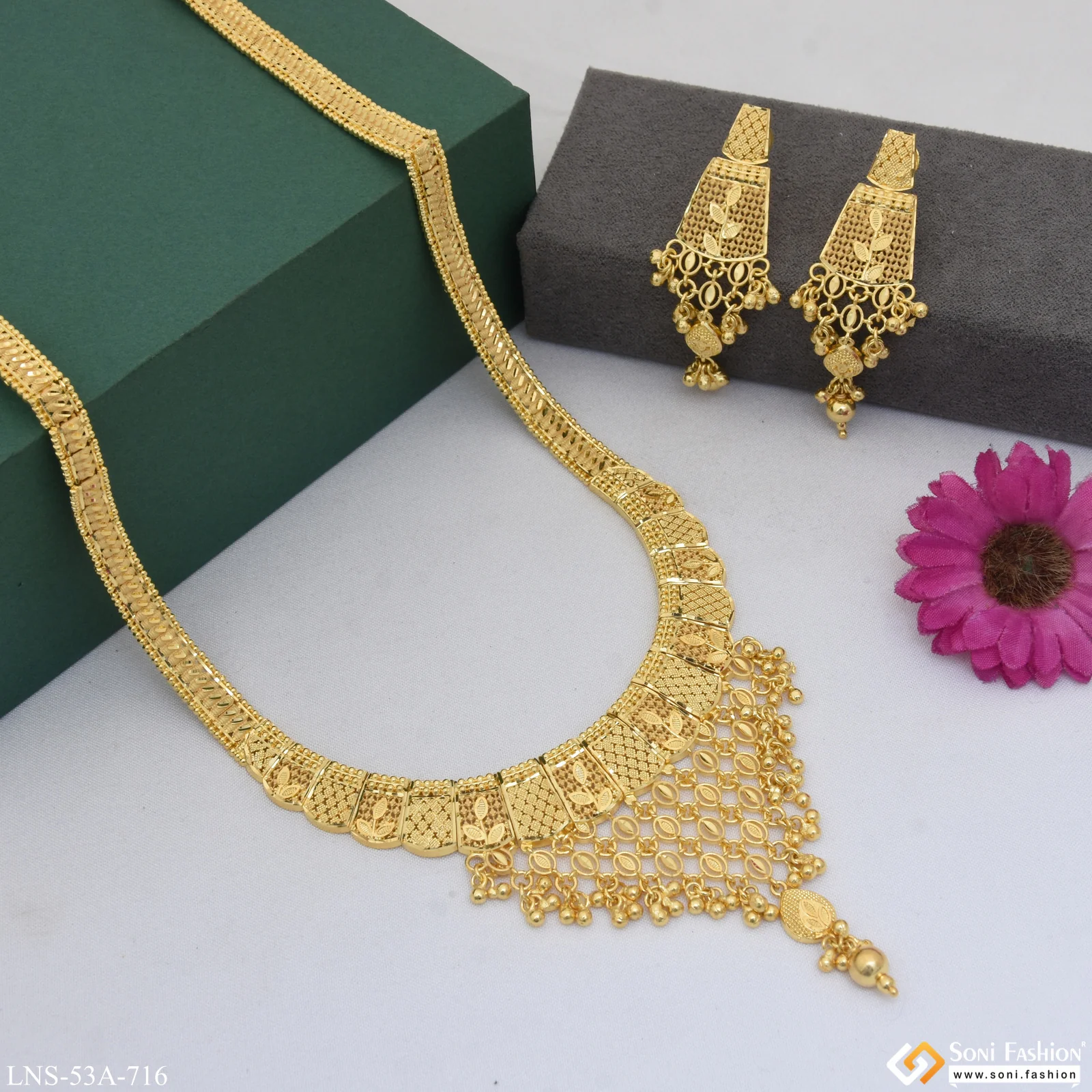 1 Gram Gold Plated Stunning Design Rani Haar Necklace Set for Women - Style A716 - Image 5