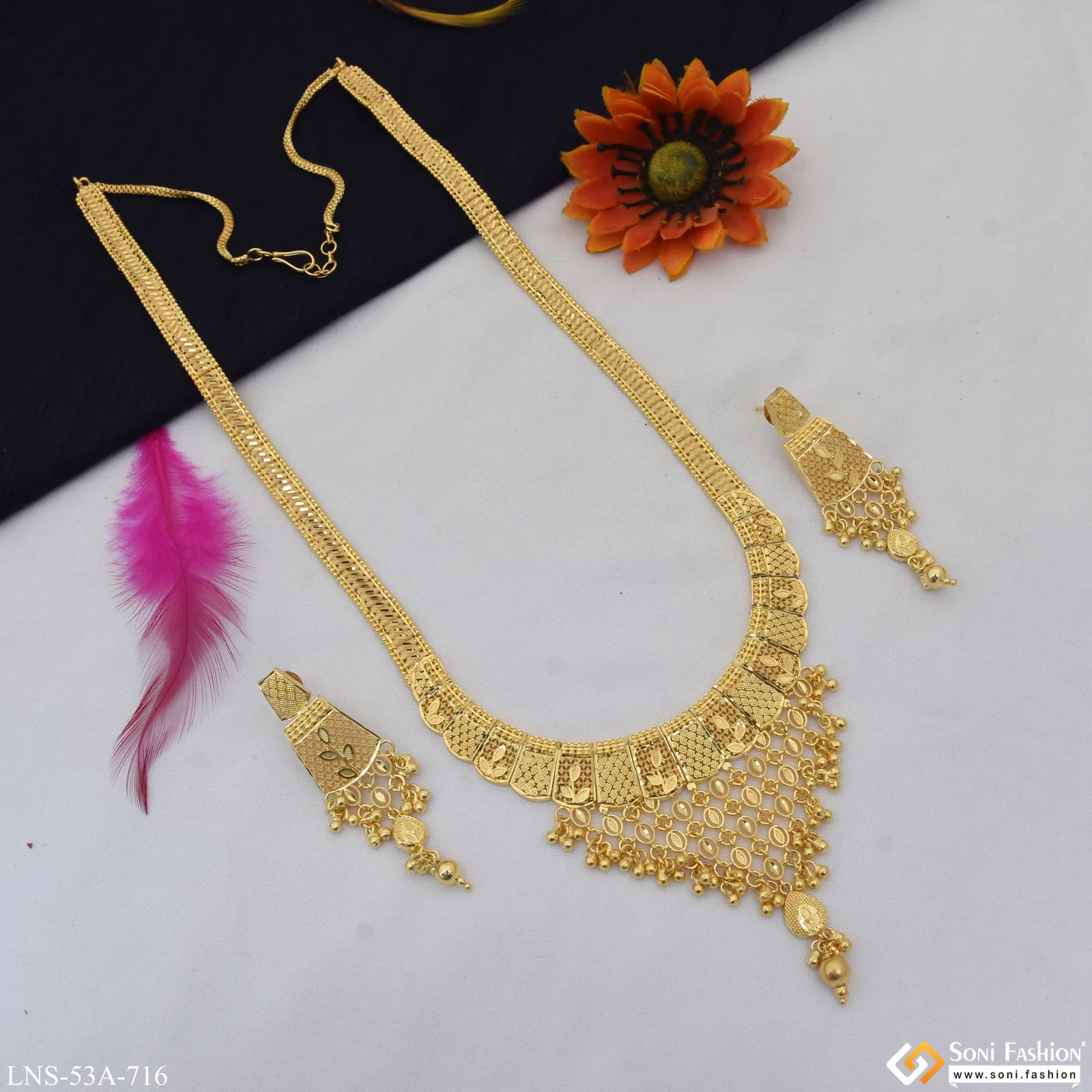 1 Gram Gold Plated Stunning Design Rani Haar Necklace Set for Women - Style A716 - Image 6