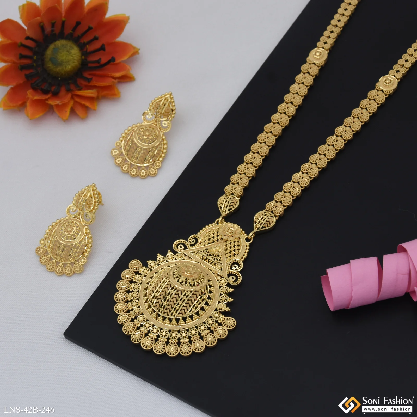 1 Gram Gold Plated Stunning Design Rani Haar Necklace Set for Women - Style B246 - Image 2