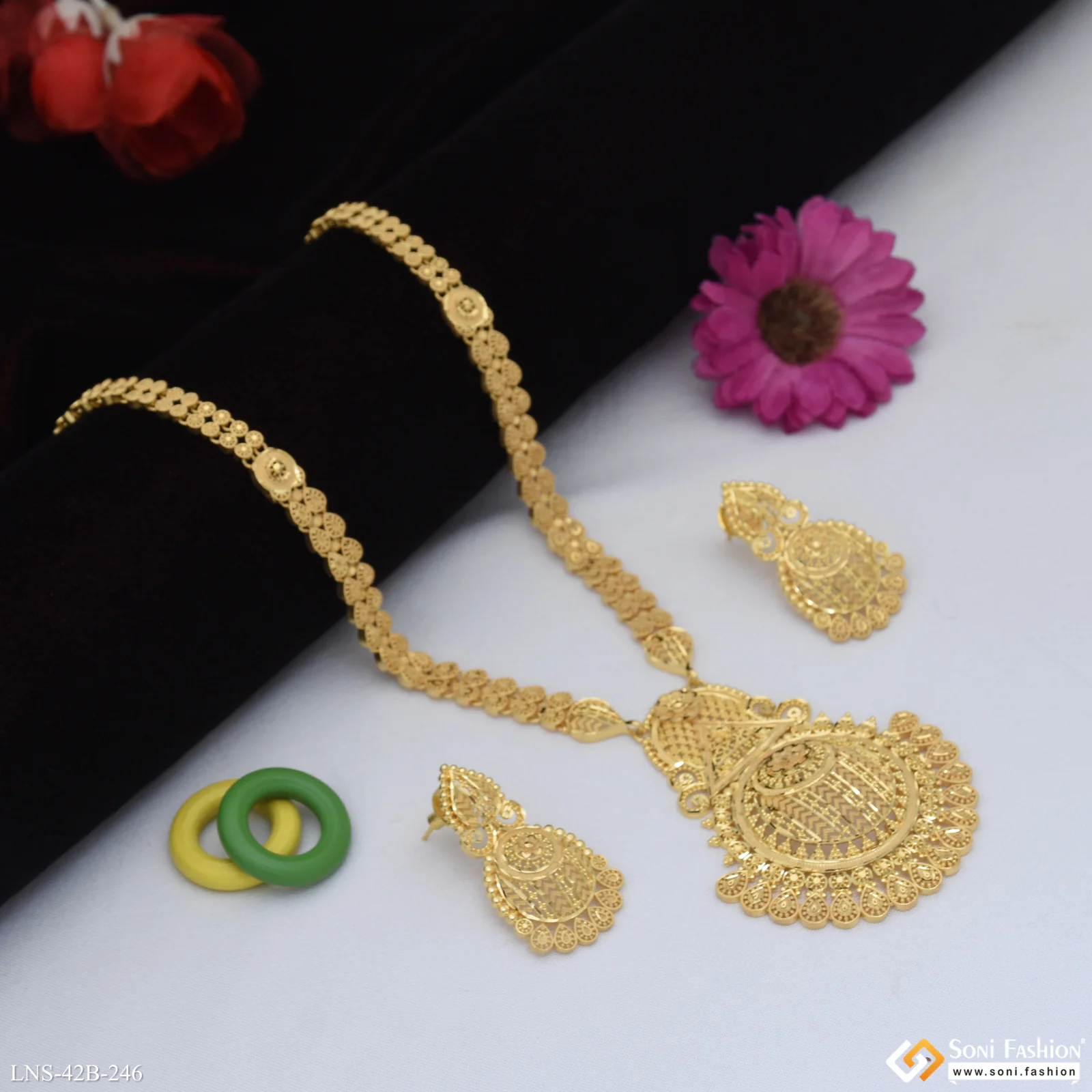 1 Gram Gold Plated Stunning Design Rani Haar Necklace Set for Women - Style B246 - Image 3