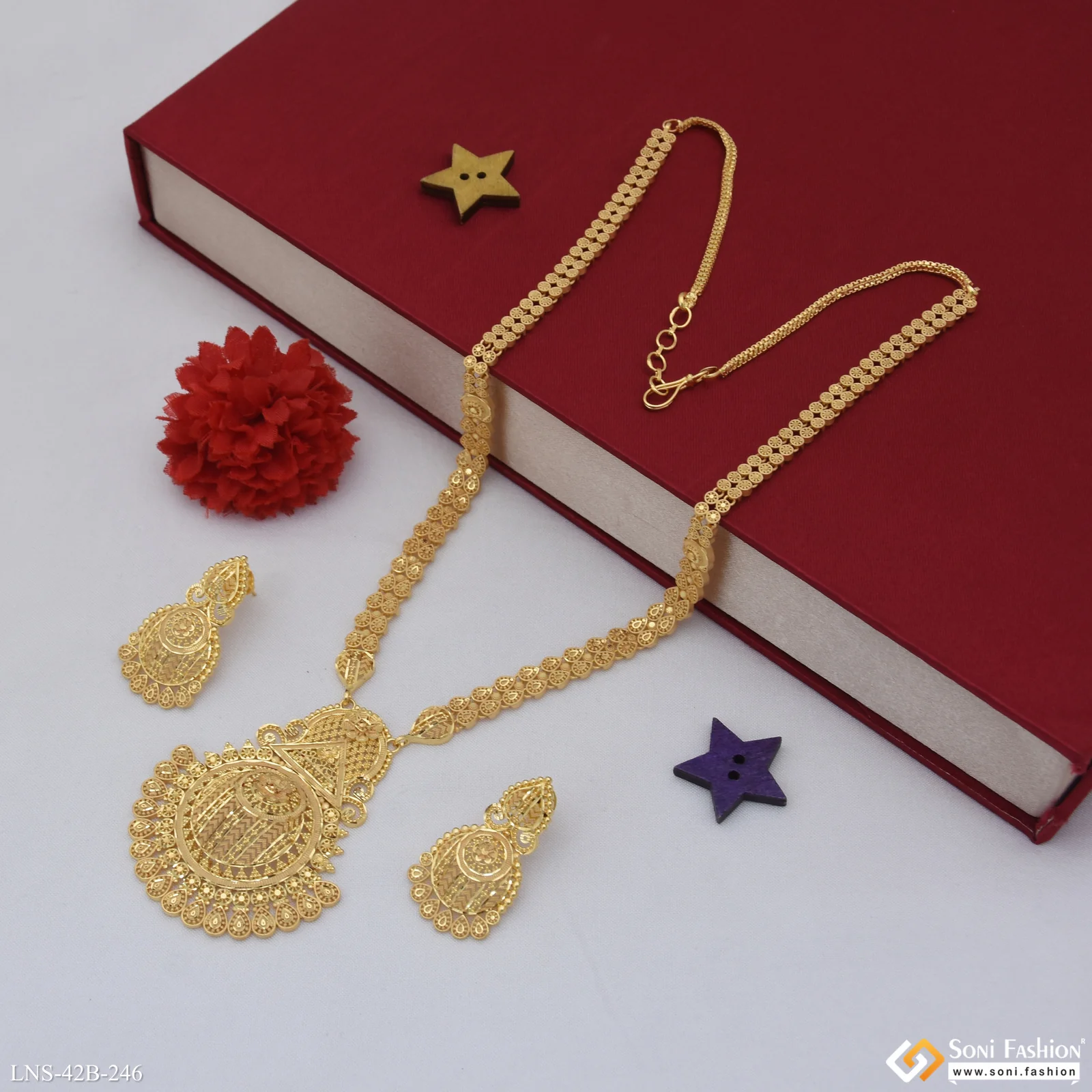 1 Gram Gold Plated Stunning Design Rani Haar Necklace Set for Women - Style B246 - Image 4