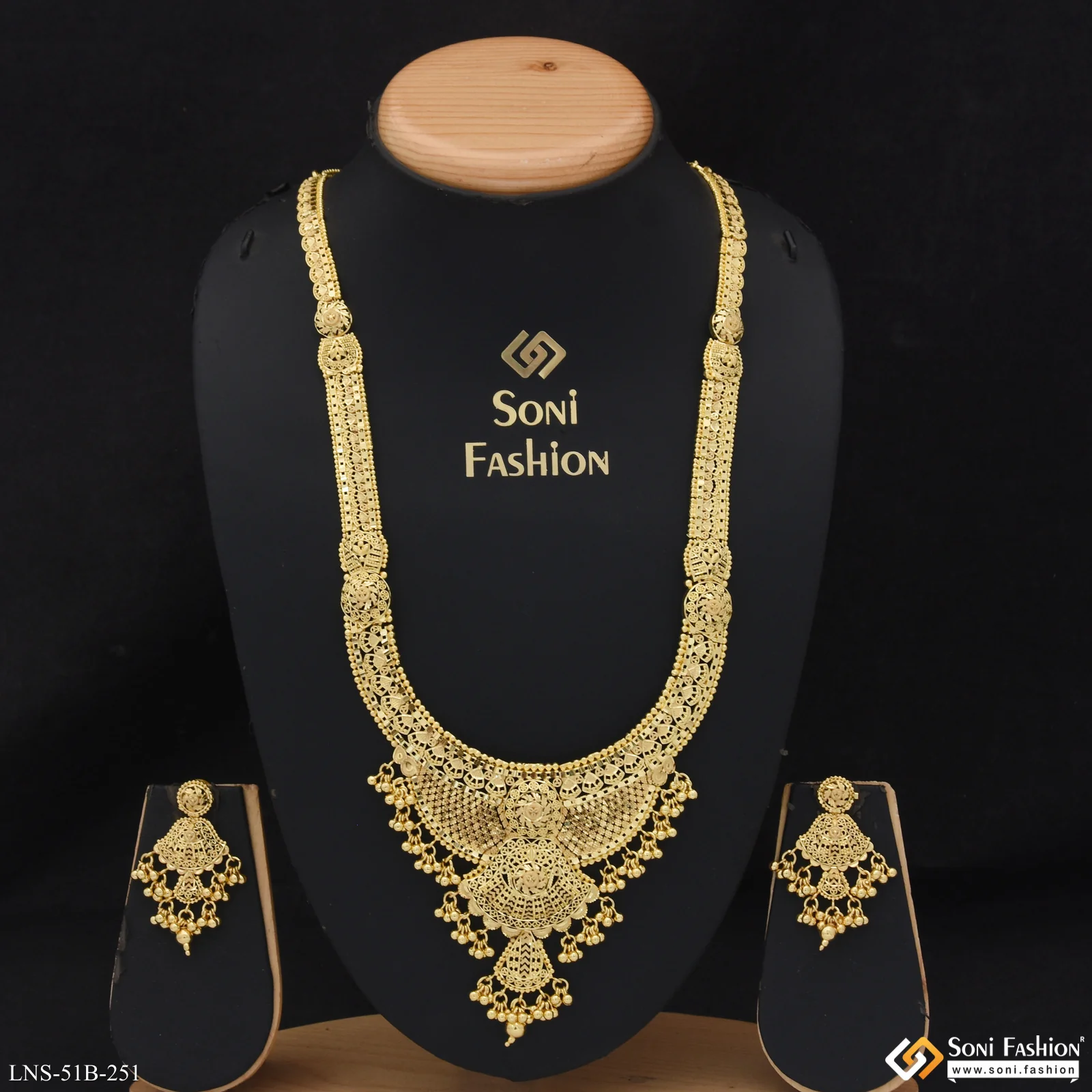 1 Gram Gold Plated Stunning Design Rani Haar Necklace Set for Women - Style B251