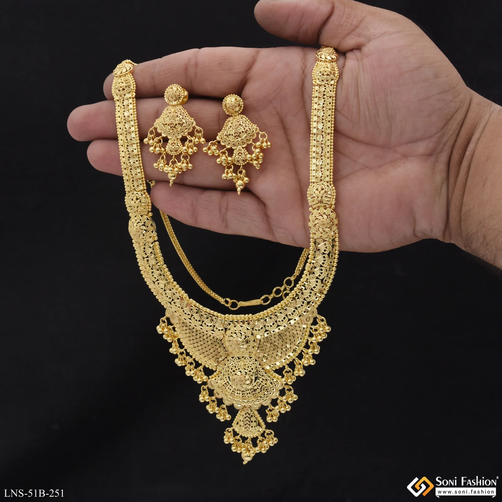 1 Gram Gold Plated Stunning Design Rani Haar Necklace Set for Women - Style B251 - Image 2