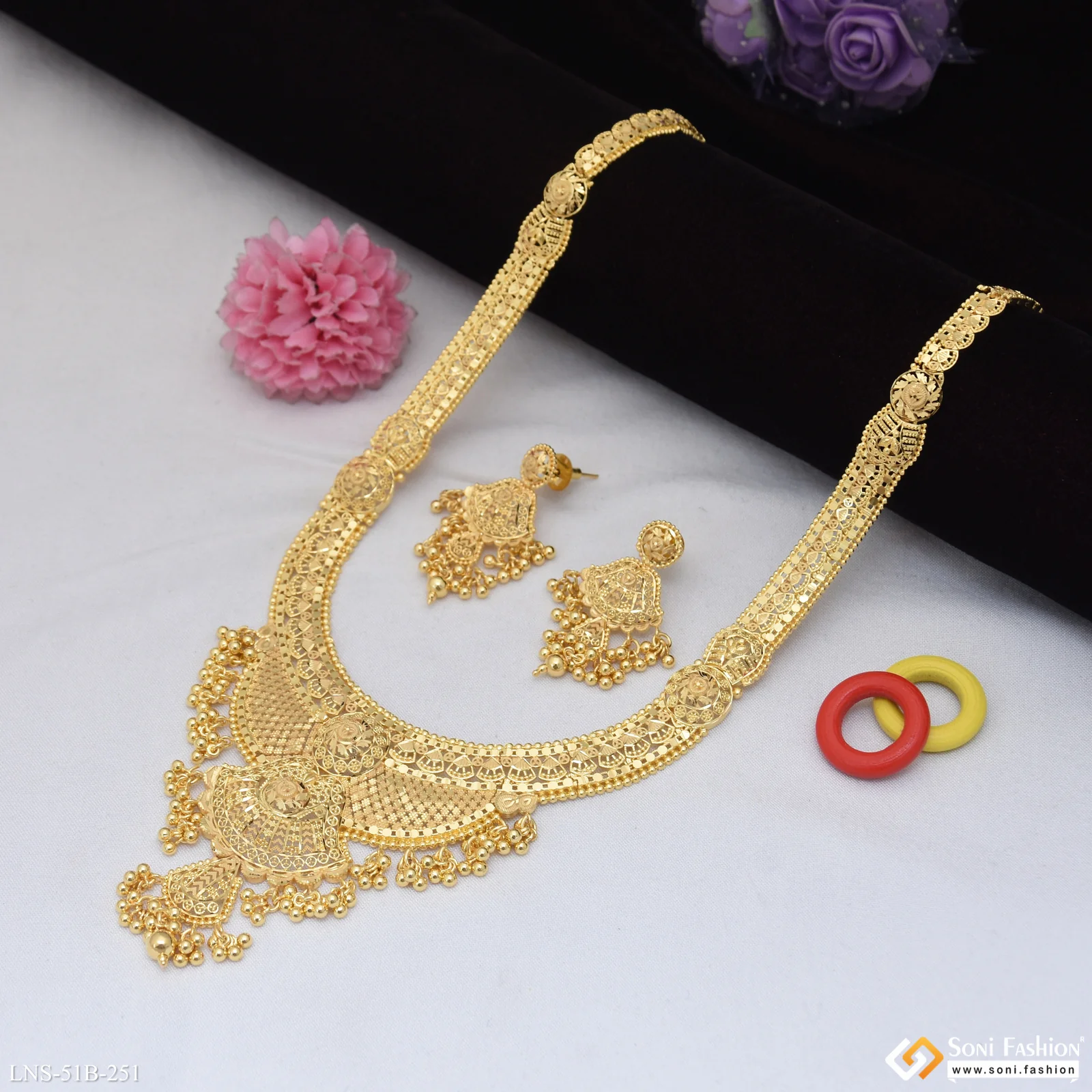 1 Gram Gold Plated Stunning Design Rani Haar Necklace Set for Women - Style B251 - Image 3