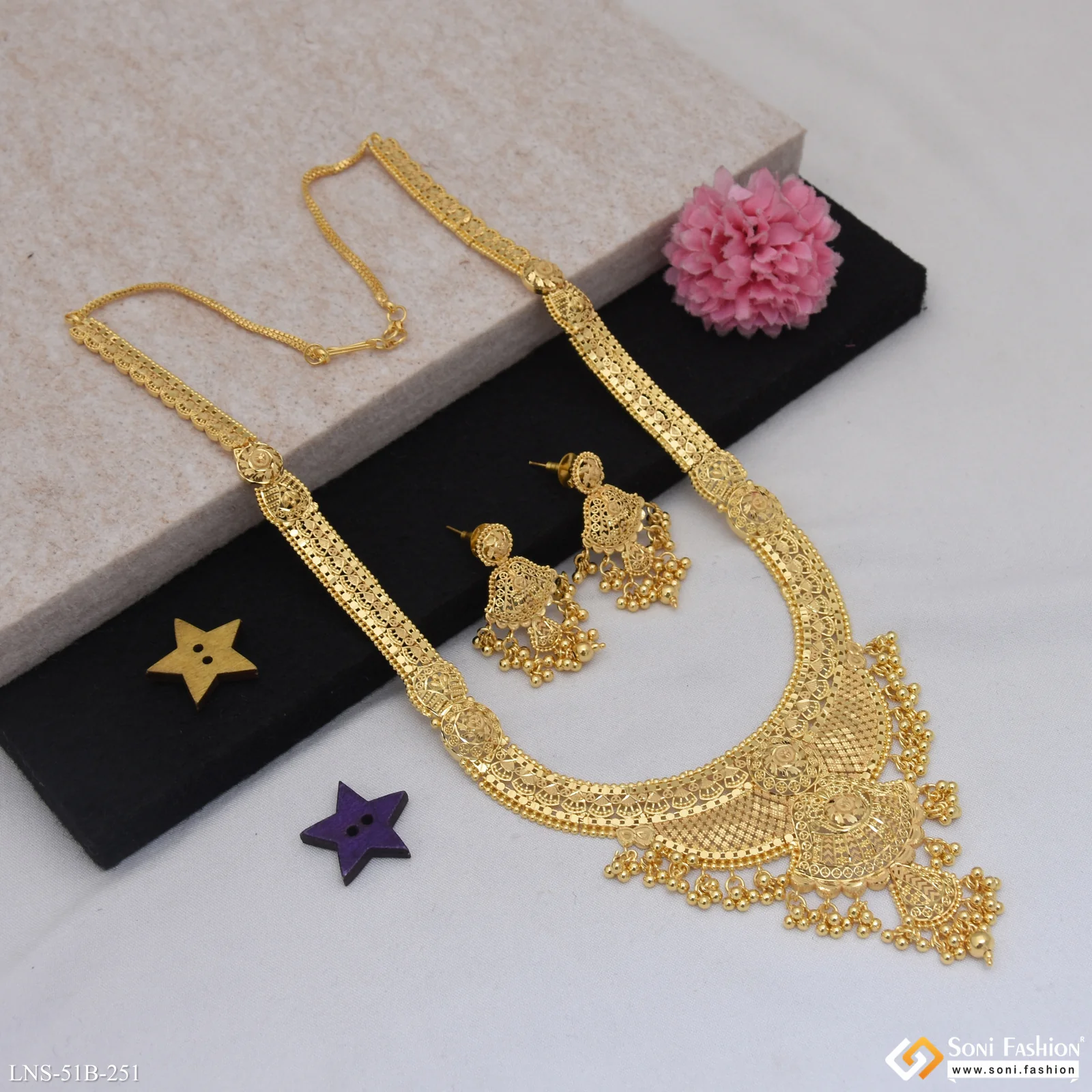 1 Gram Gold Plated Stunning Design Rani Haar Necklace Set for Women - Style B251 - Image 4