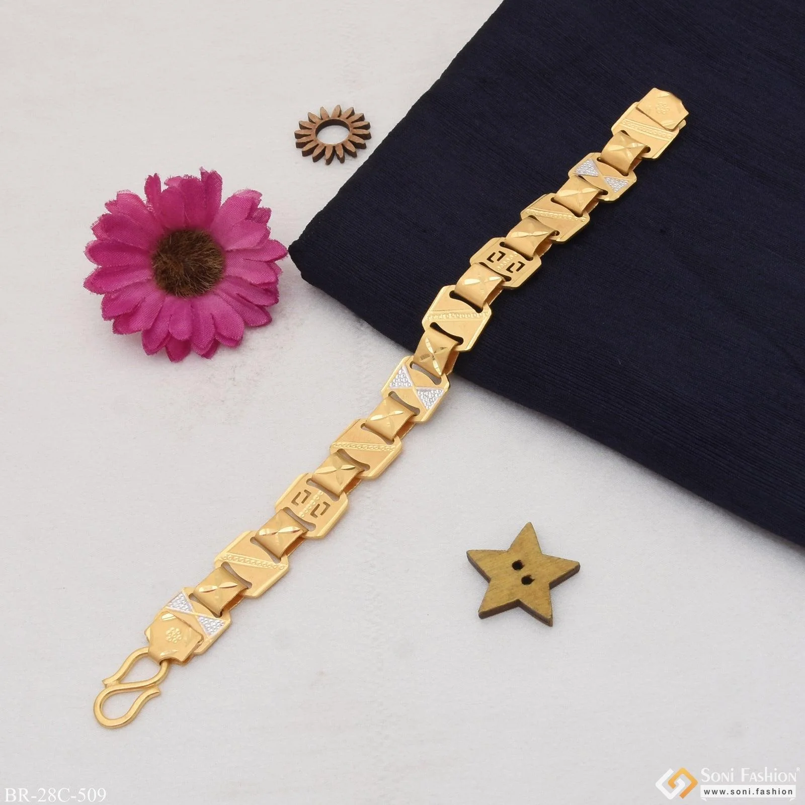 1 Gram Gold Plated Stunning Design Superior Quality Bracelet for Men - Style C509 - Image 3