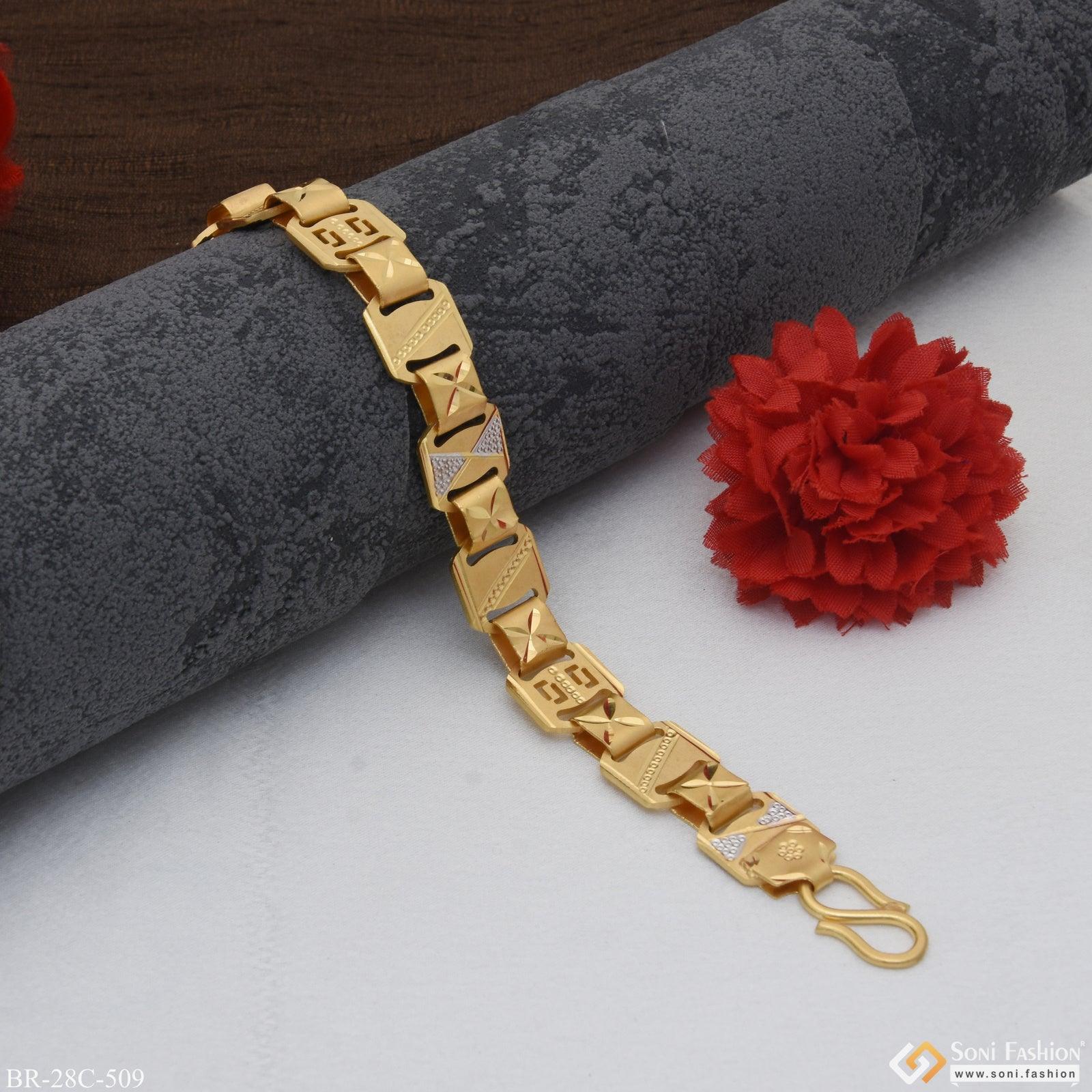 1 Gram Gold Plated Stunning Design Superior Quality Bracelet for Men - Style C509 - Image 5
