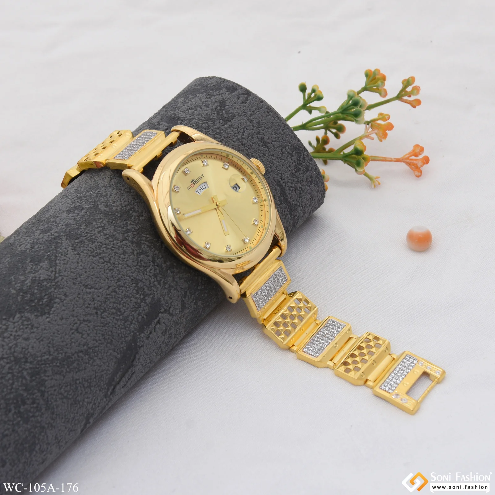 1 Gram Gold Plated Stunning Design Superior Quality Watch for Men - Style A176