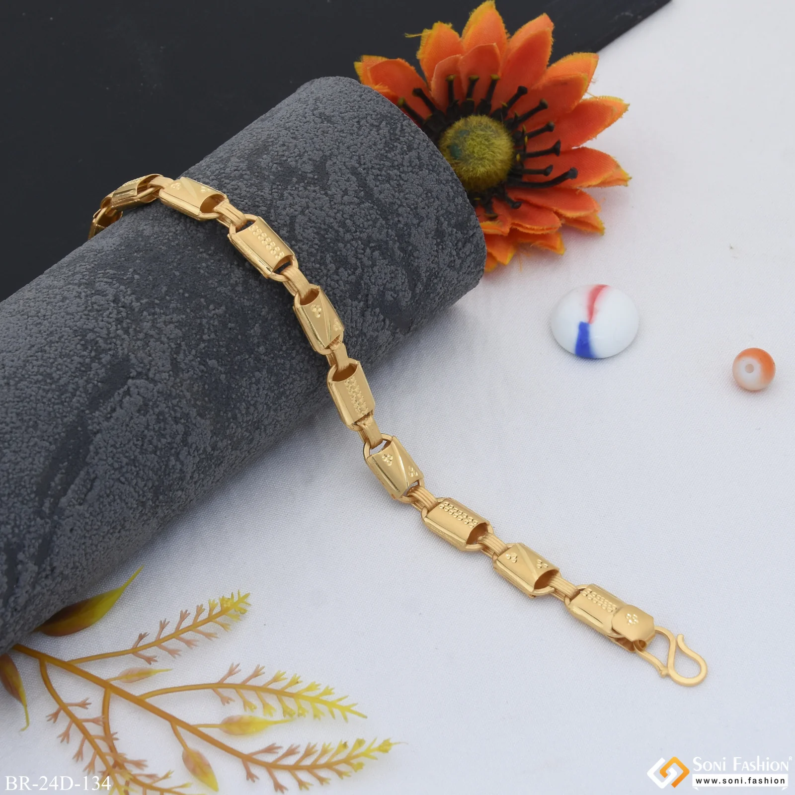 1 Gram Gold Plated Stylish Design Best Quality Bracelet for Men - Style D134 - Image 3