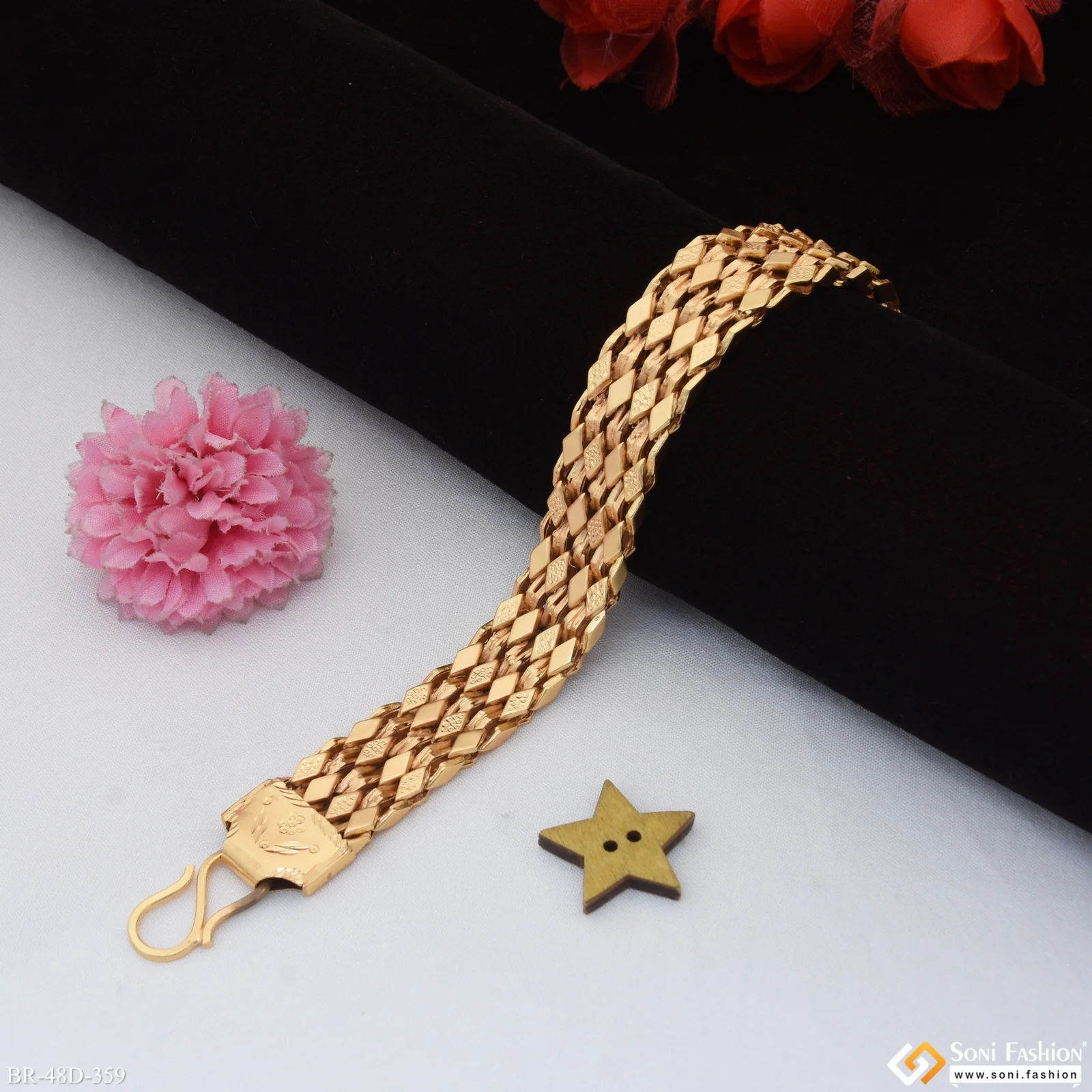1 Gram Gold Plated Stylish Design Best Quality Bracelet for Men - Style D359 - Image 3