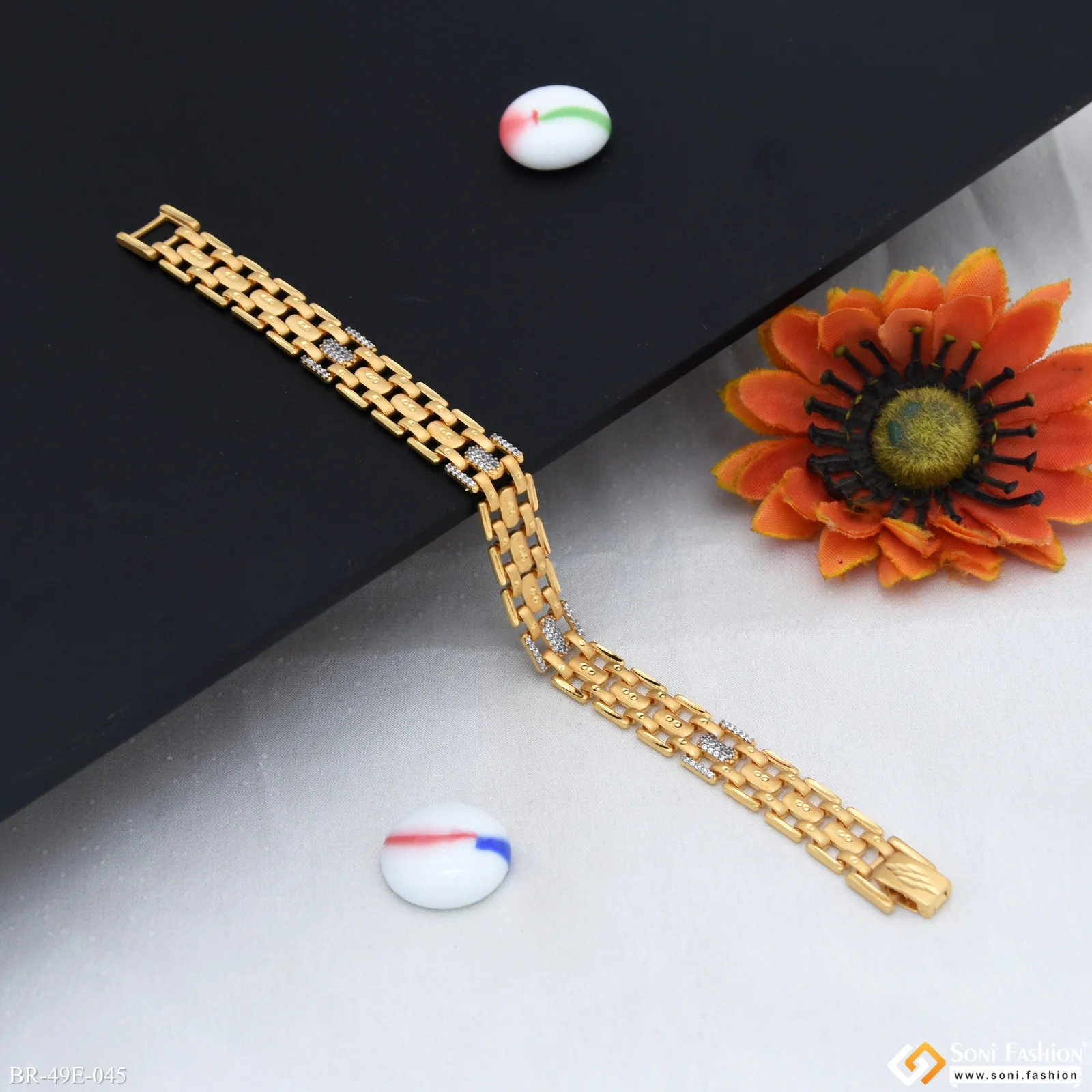 1 Gram Gold Plated Stylish Design Best Quality Bracelet for Men - Style E045 - Image 3