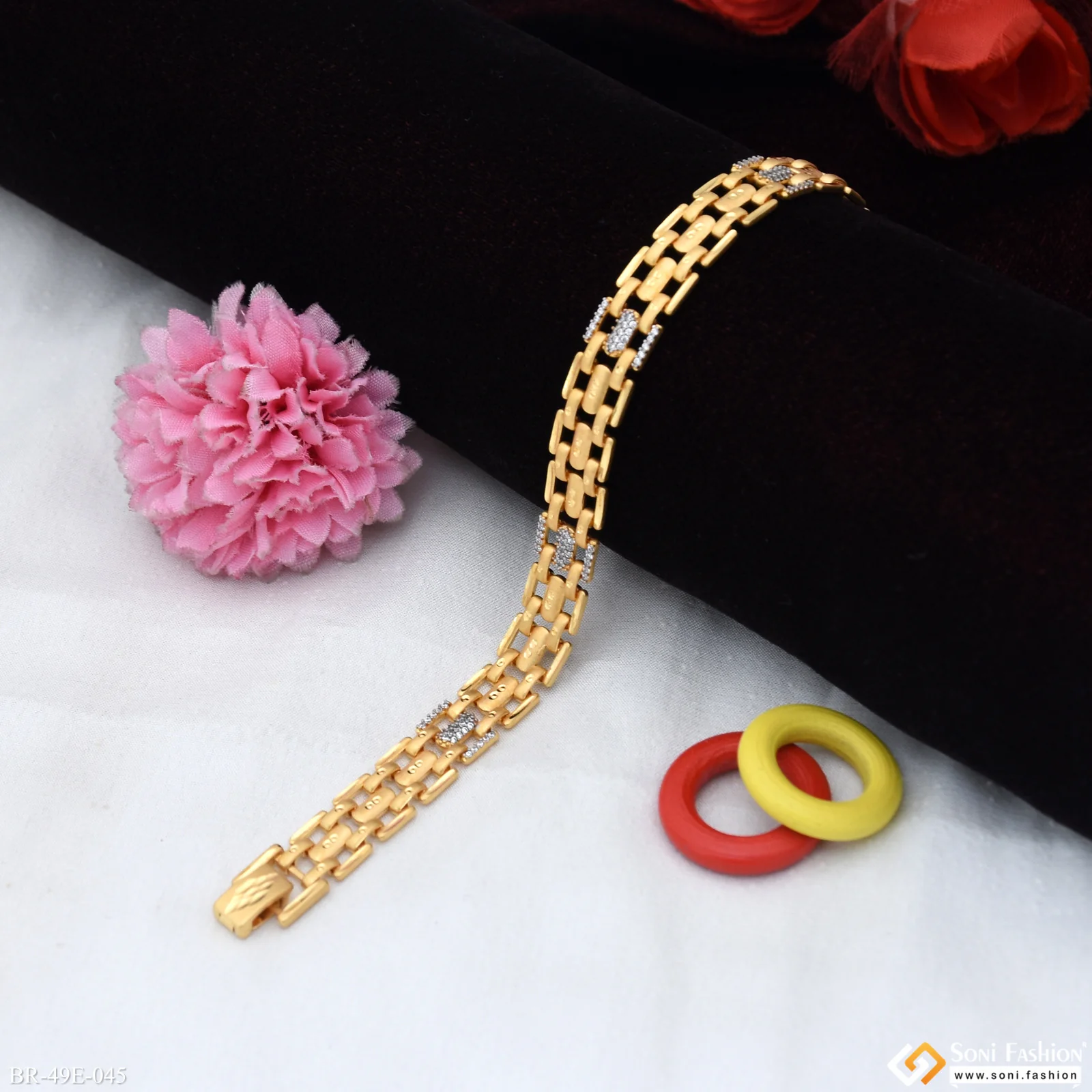 1 Gram Gold Plated Stylish Design Best Quality Bracelet for Men - Style E045 - Image 5