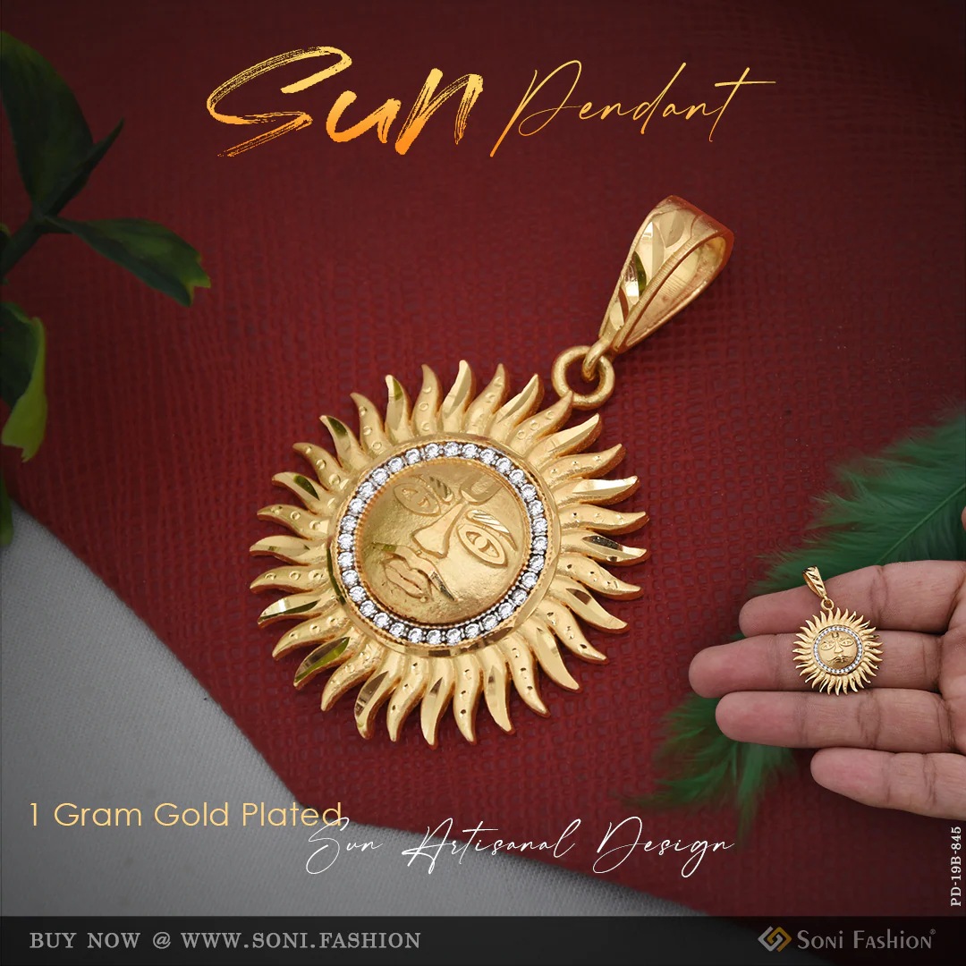 1 Gram Gold Plated Sun Artisanal Design Pendant for Men - Style B845
