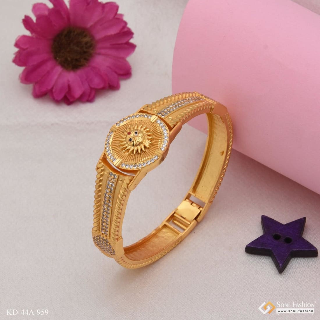 1 Gram Gold Plated Sun Glamorous Design Bracelet Kada for Men - Style A959 - Image 2