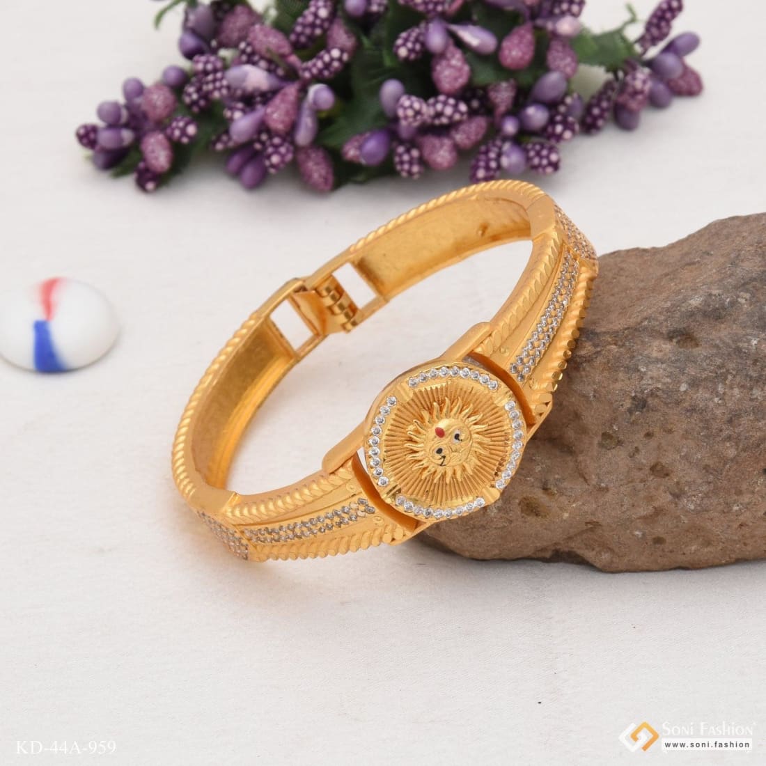 1 Gram Gold Plated Sun Glamorous Design Bracelet Kada for Men - Style A959 - Image 4