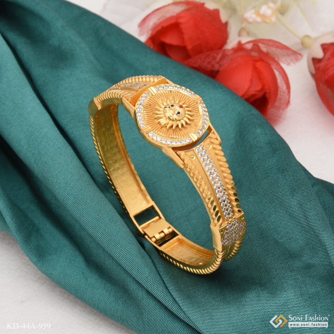 1 Gram Gold Plated Sun Glamorous Design Bracelet Kada for Men - Style A959 - Image 5