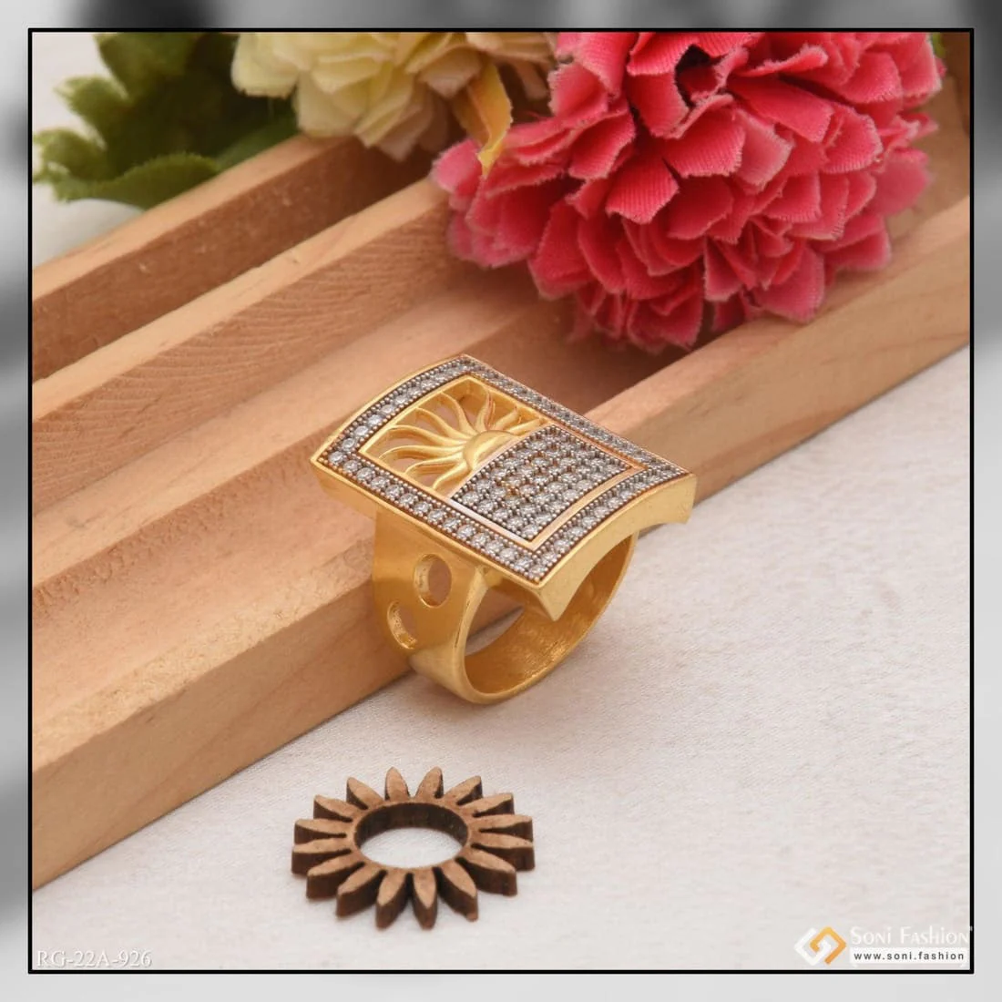 1 Gram Gold Forming Sun with Diamond Cool Design Superior Quality Ring - Style A926 - Image 2