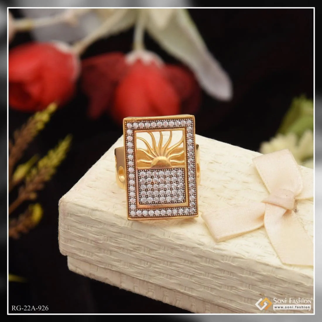 1 Gram Gold Forming Sun with Diamond Cool Design Superior Quality Ring - Style A926 - Image 5
