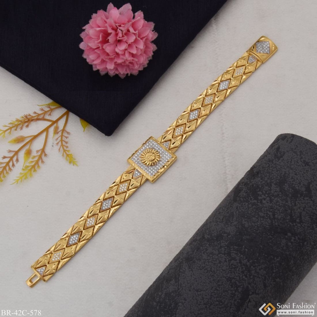 1 Gram Gold Plated Sun with Diamond Funky Design Bracelet for Men - Style C578 - Image 5