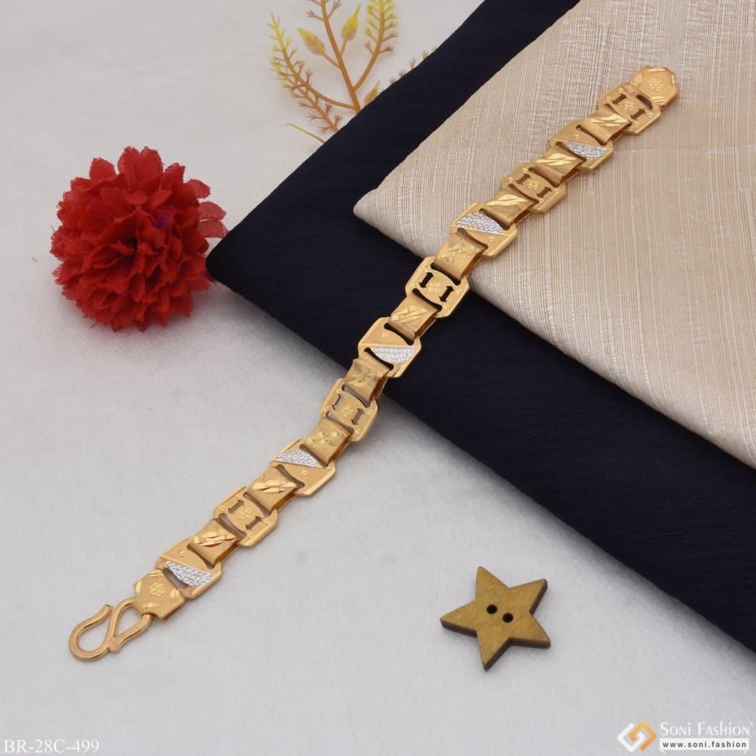 1 Gram Gold Plated Superior Quality Glamorous Design Bracelet for Men - Style C499 - Image 3