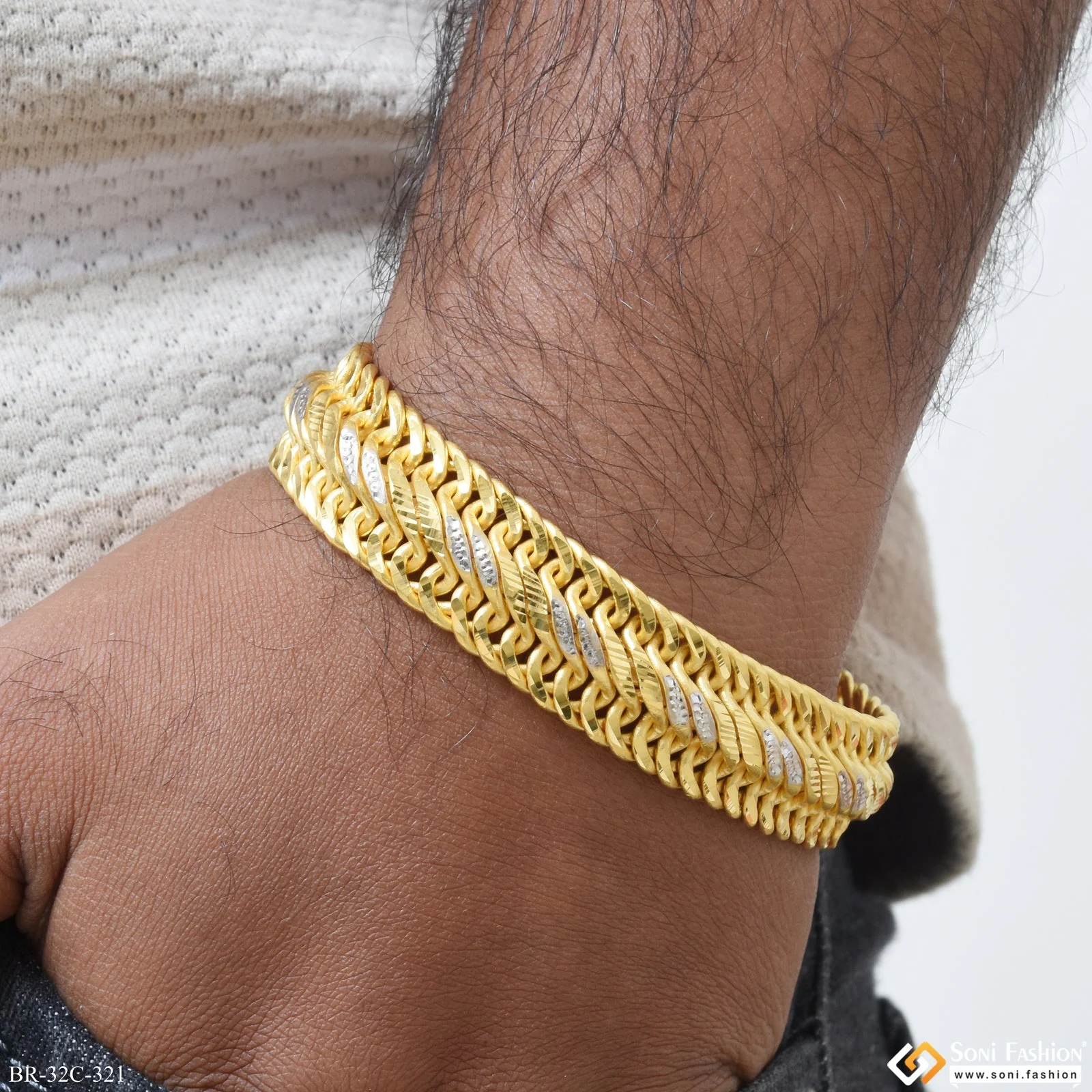 1 Gram Gold Plated Superior Quality Gorgeous Design Bracelet for Men - Style C321
