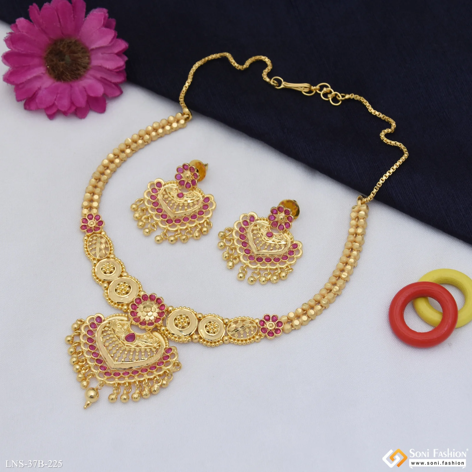 1 Gram Gold Plated Superior Quality Necklace Set for Ladies - Style B225 - Image 3