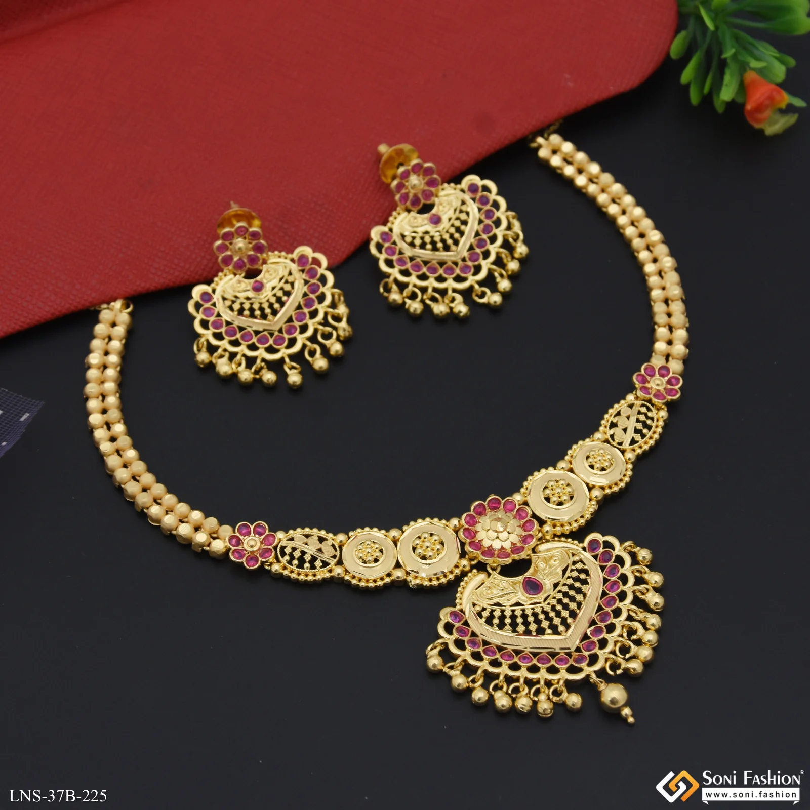 1 Gram Gold Plated Superior Quality Necklace Set for Ladies - Style B225 - Image 4