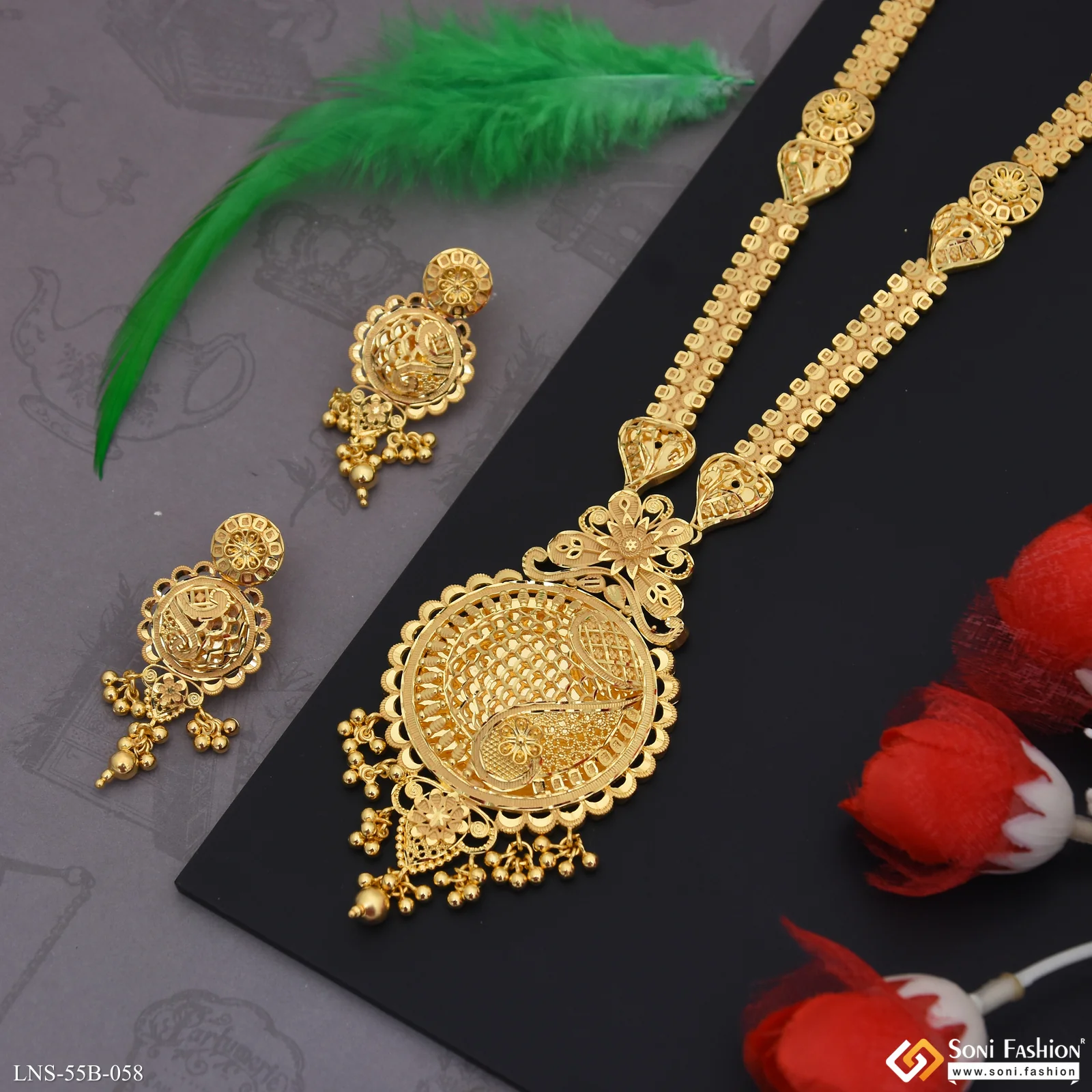 1 Gram Gold Plated Superior Quality Rani Haar Necklace Set for Women - Style B058 - Image 3