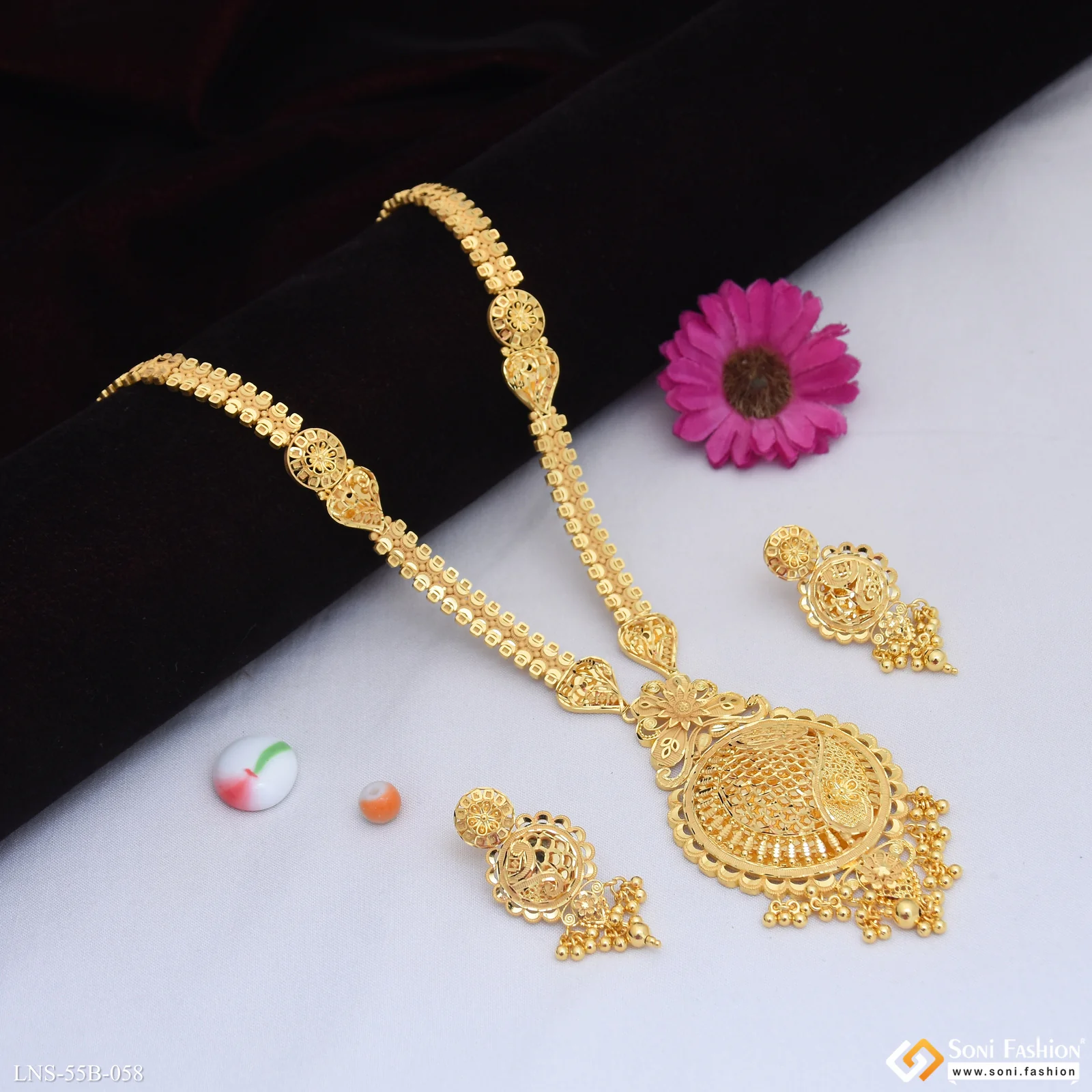 1 Gram Gold Plated Superior Quality Rani Haar Necklace Set for Women - Style B058 - Image 4