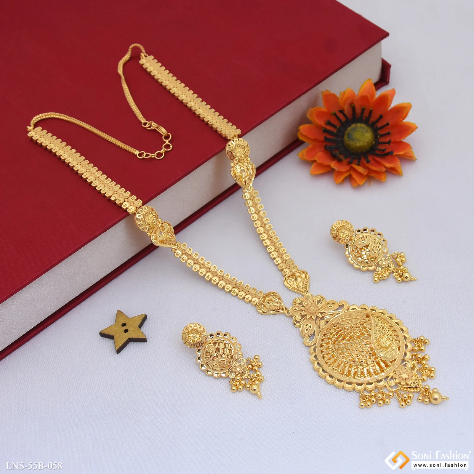 1 Gram Gold Plated Superior Quality Rani Haar Necklace Set for Women - Style B058 - Image 5