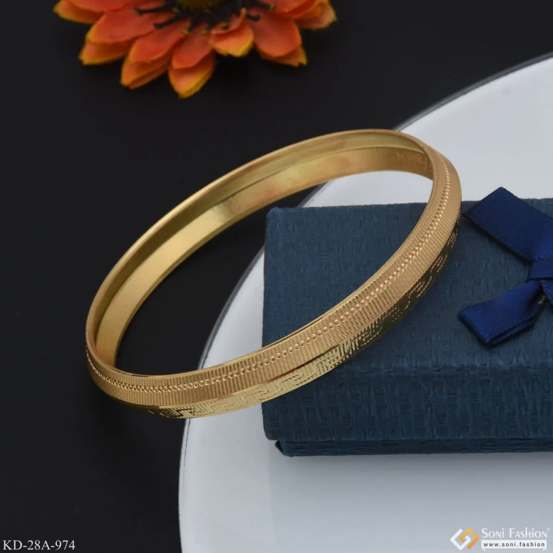 1 Gram Gold Plated Superior Quality Sparkling Design Kada for Men - Style A974 - Image 5