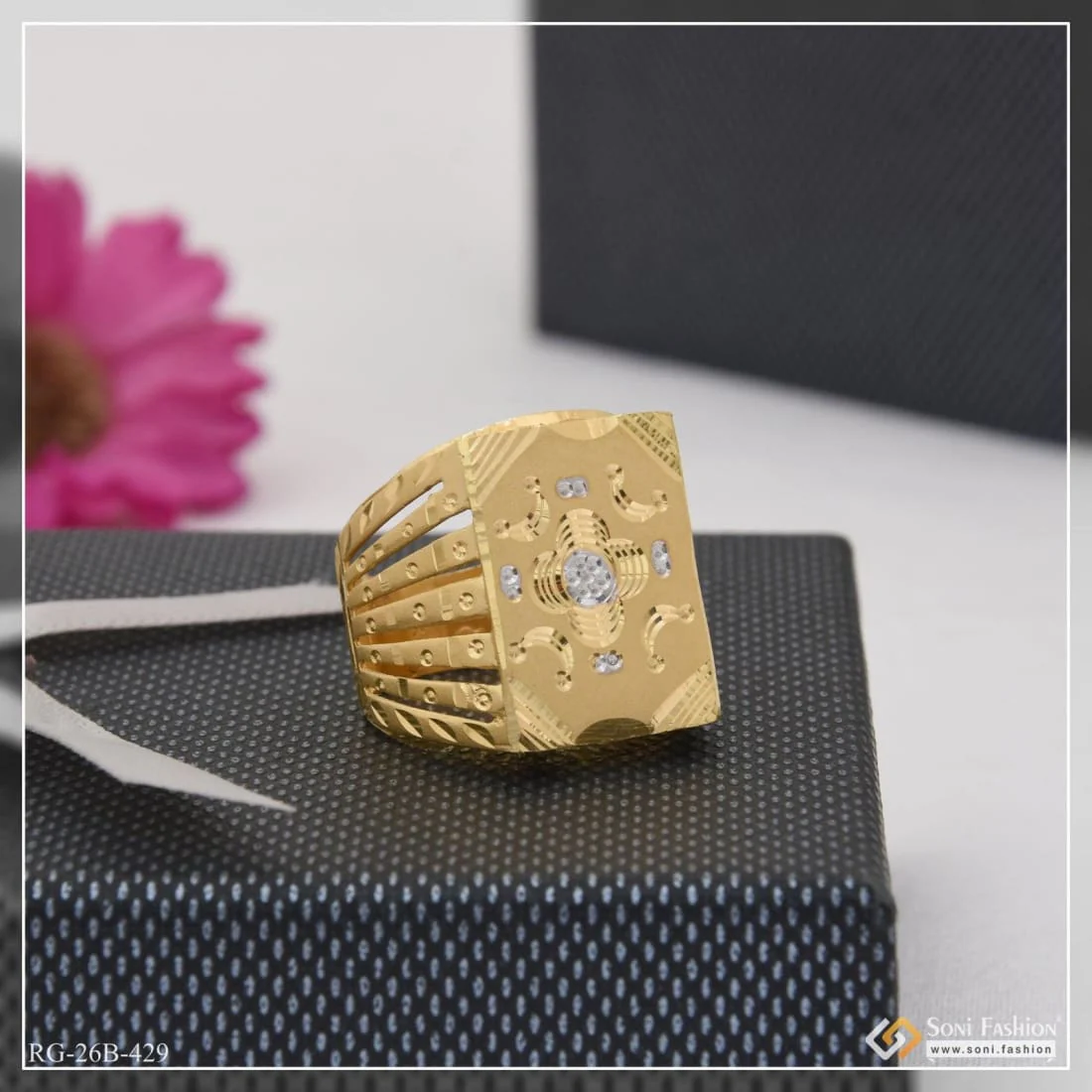 1 Gram Gold Plated Superior Quality Sparkling Design Ring for Men - Style B429 - Image 4