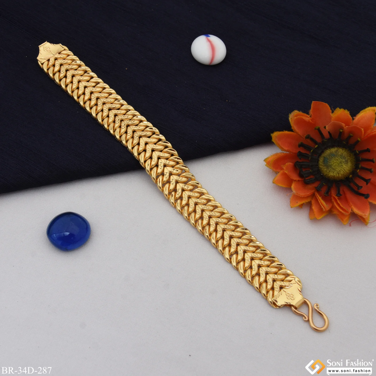 1 Gram Gold Plated Traditional Design Pokal Bracelet for Men - Style D287 - Image 3