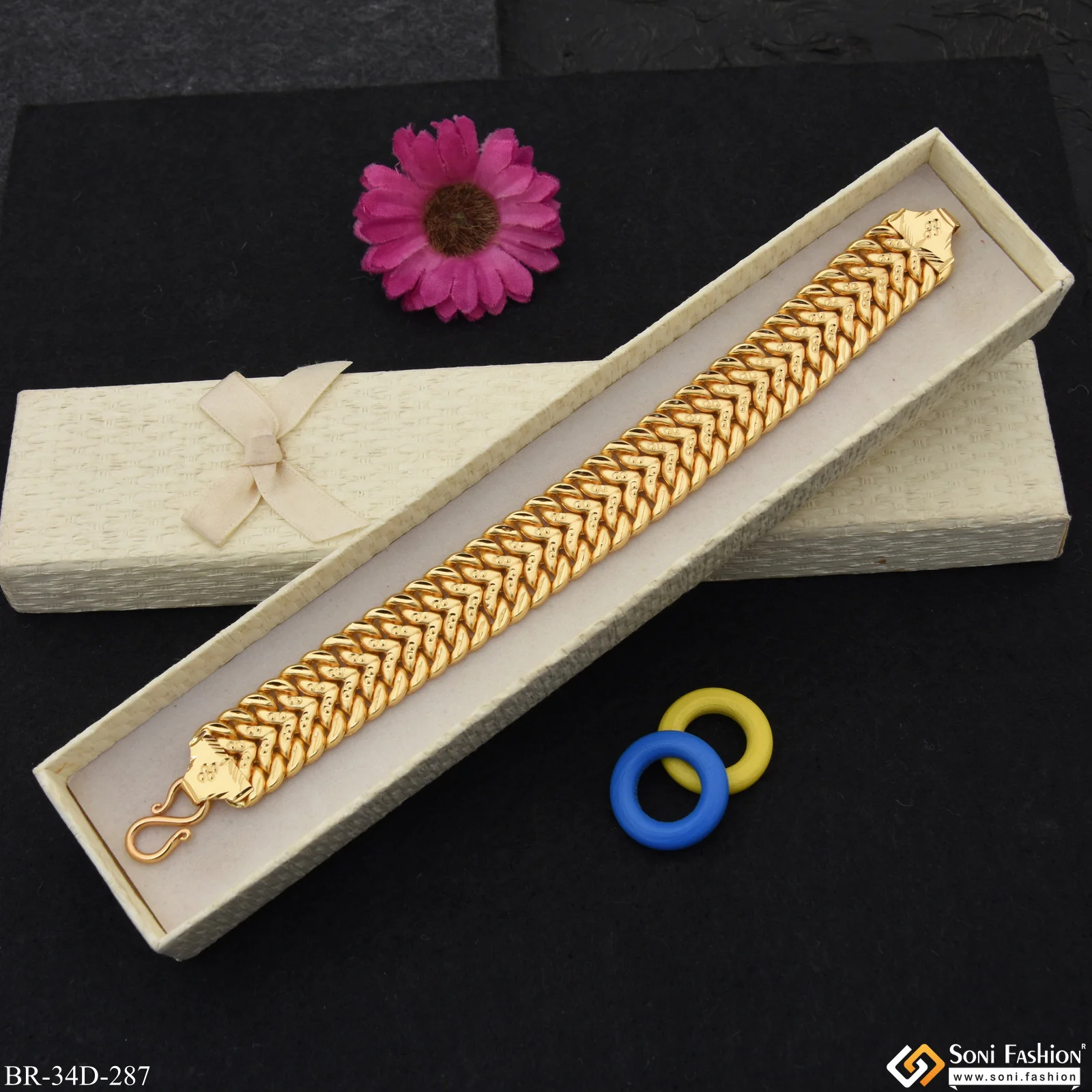 1 Gram Gold Plated Traditional Design Pokal Bracelet for Men - Style D287 - Image 4